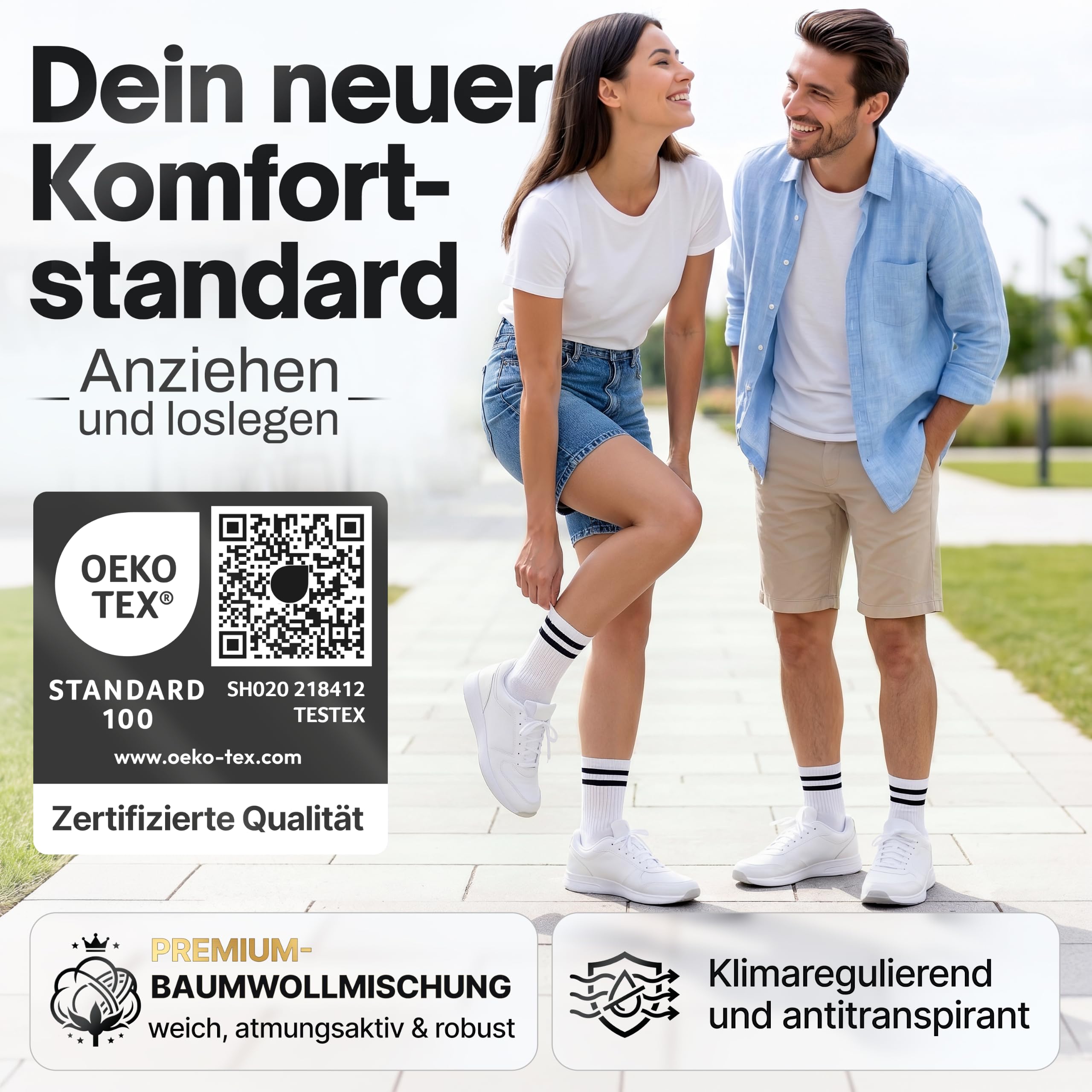 HELDENWERK® Calzini da tennis da uomo (6 paia), in cotone, con suola imbottita e tallone rinforzato, traspiranti, per il tempo libero, il tennis e la vita quotidiana