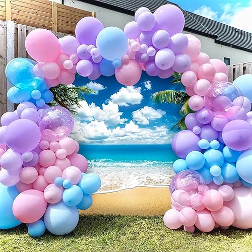 Miniatura 6 de Humkat - Telón de fondo de playa hawaiana y océano, 2.4 x 1.8 m, tela de verano para fiesta tropical, para decoración interior y exterior, banner de