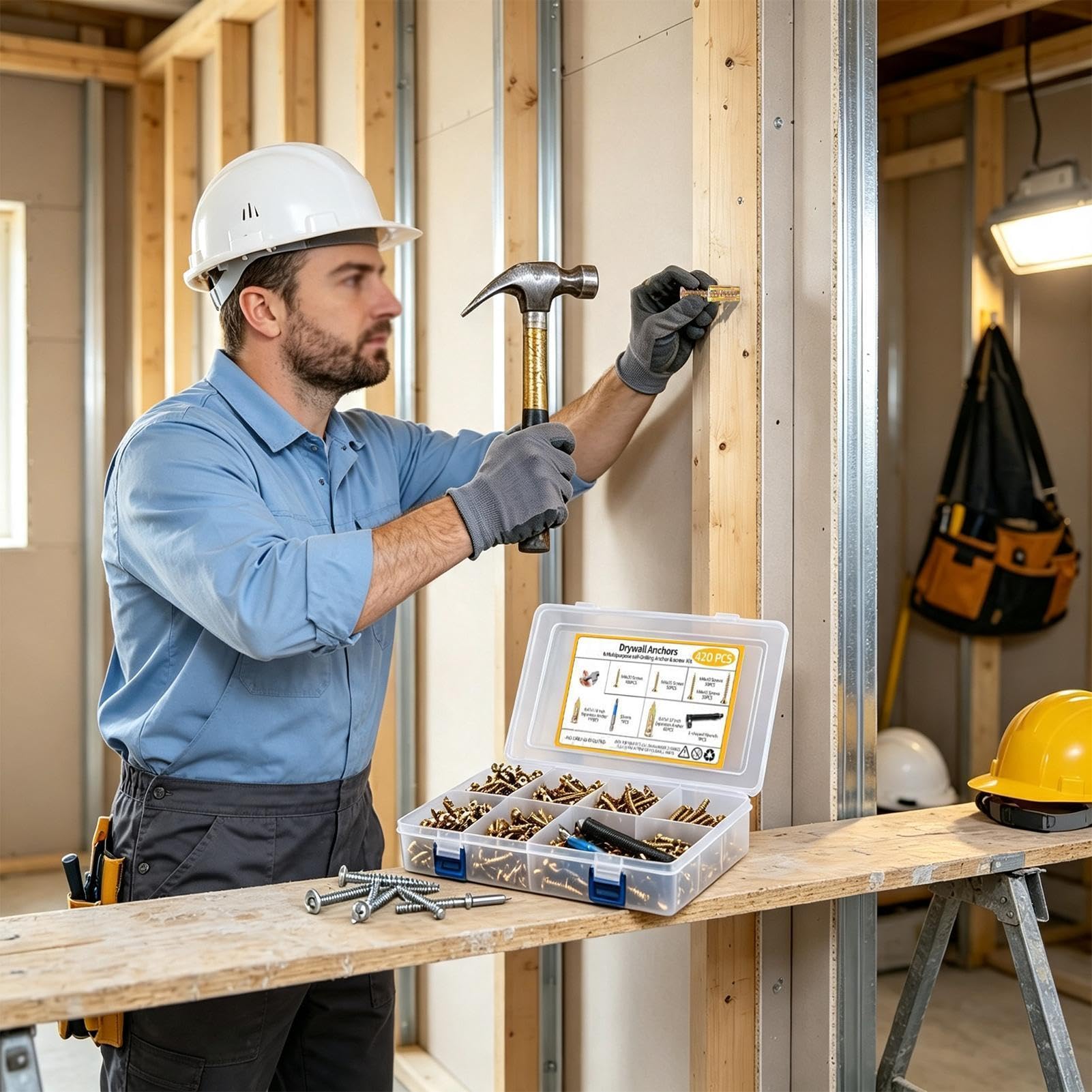 Viti autoperforanti per muro a secco con kit di viti 420 pezzi in acciaio, | Viti a parete Finestra Portico Patio Esterno Ufficio Cucina Garage Barca Armadio