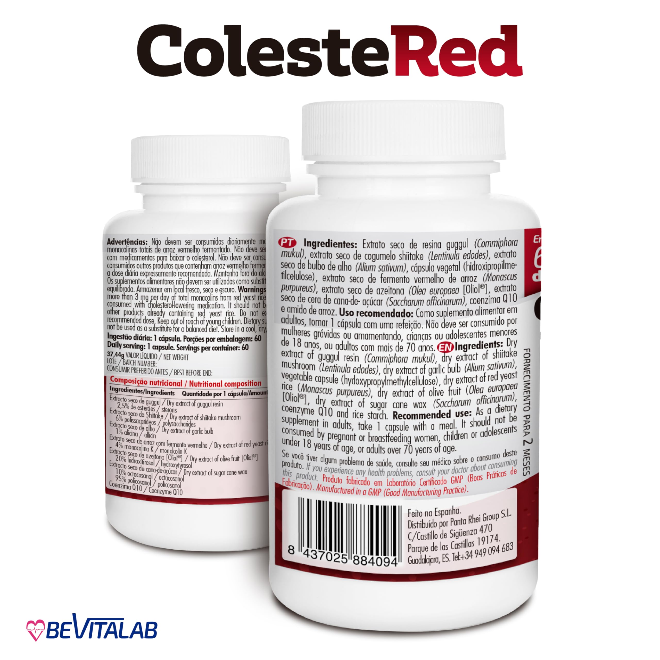 Colestered para Regular Nivel de Colesterol y Salud Cardiovascular, Levadura de Arroz Rojo con Monacolina K, CoQ10, Vitamina B6, Suplemento Alimenticio, 60 Cápsulas, Fabricado en España