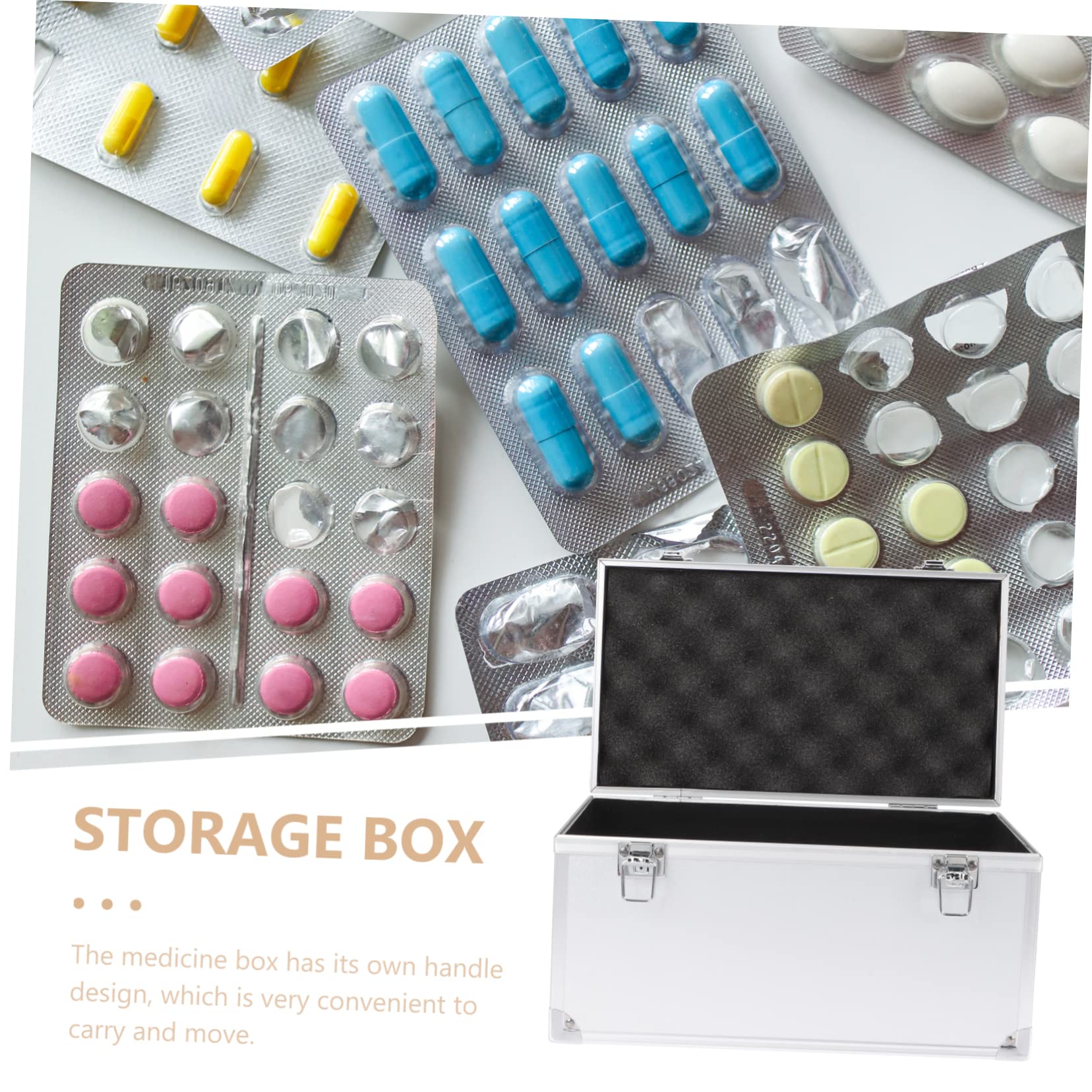 YARNOW Caja De Herramientas Organizador De Botiquin De Primeros Auxilios Seguro Estuche De Almacenamiento Rígido Estuche De Escritorio Botiquín Médico Aleación De Aluminio Maletín Viajar