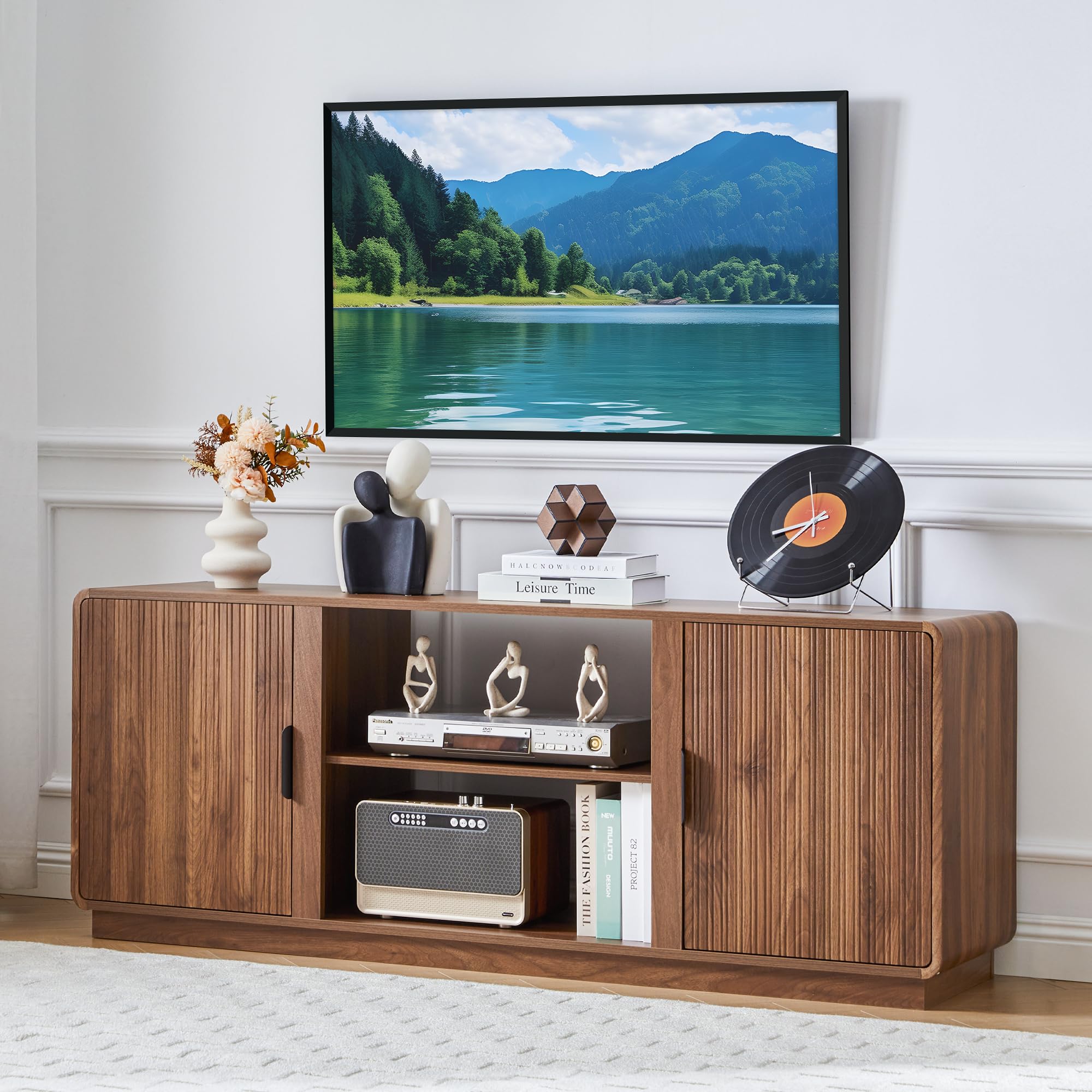Amazon.com: BERRYMERRY 60inch Fluted TV Stand with Storage,Mid