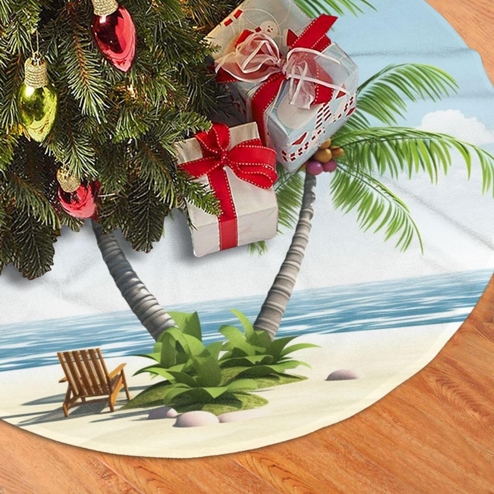 Fodpand Black Tropical Palm Tree Christmas Tree Skirt 30" Velvet Xmas Tree Skirt Mat Rustic Christmas Tree Mat Cover Winter Xmas Tree Collar For Indoor Outdoor Christmas Decorations