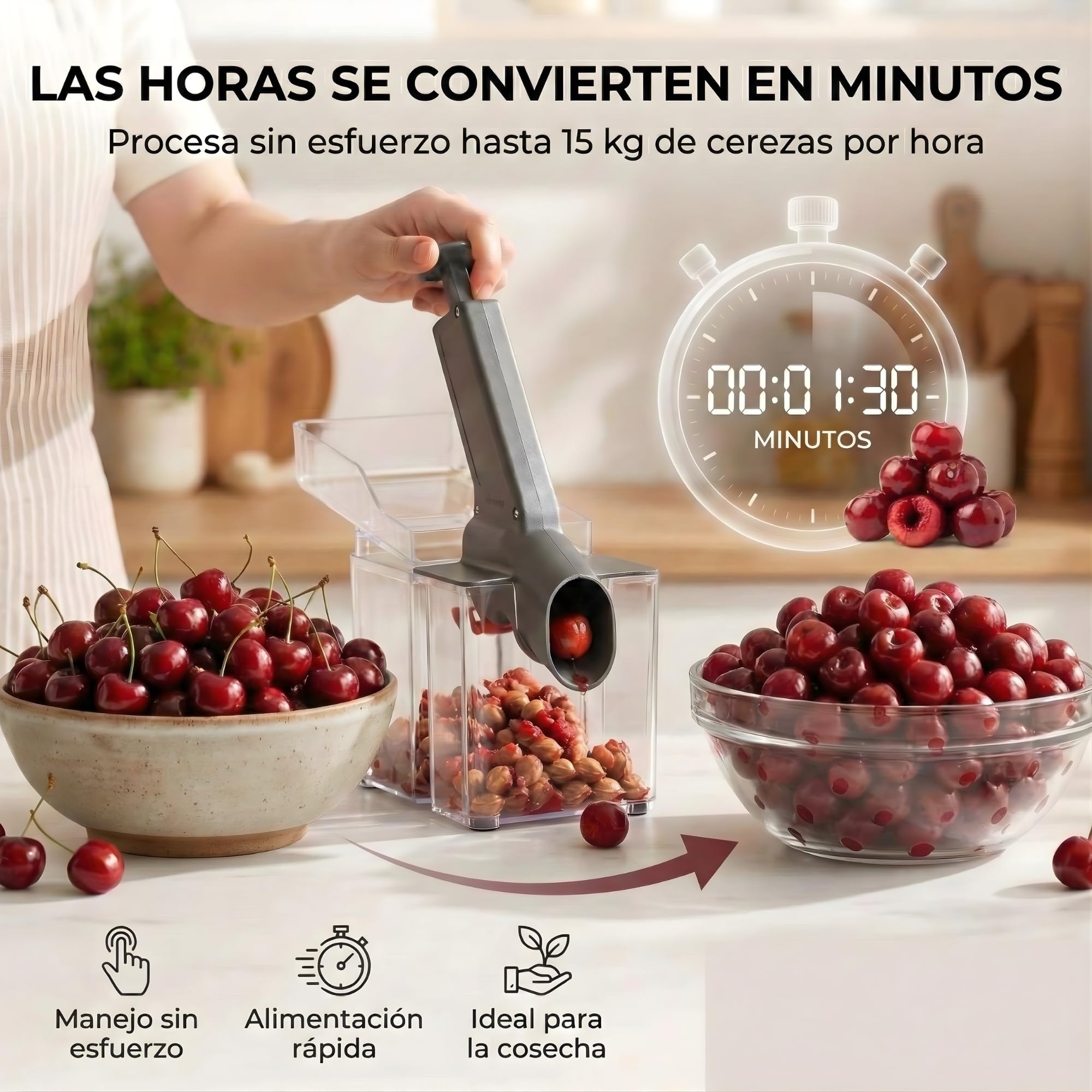 Thiru Descorazonador de cerezas premium - gran capacidad de descorazonado - para cerezas frescas, en conserva, congeladas - con protección contra salpicaduras - Made in Germany
