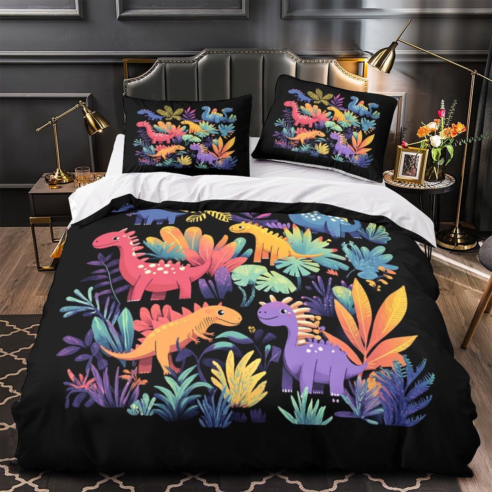 Parure de lit dinosaure 3D en microfibre 140x200 cm avec housse de couette imprimée pour enfant
