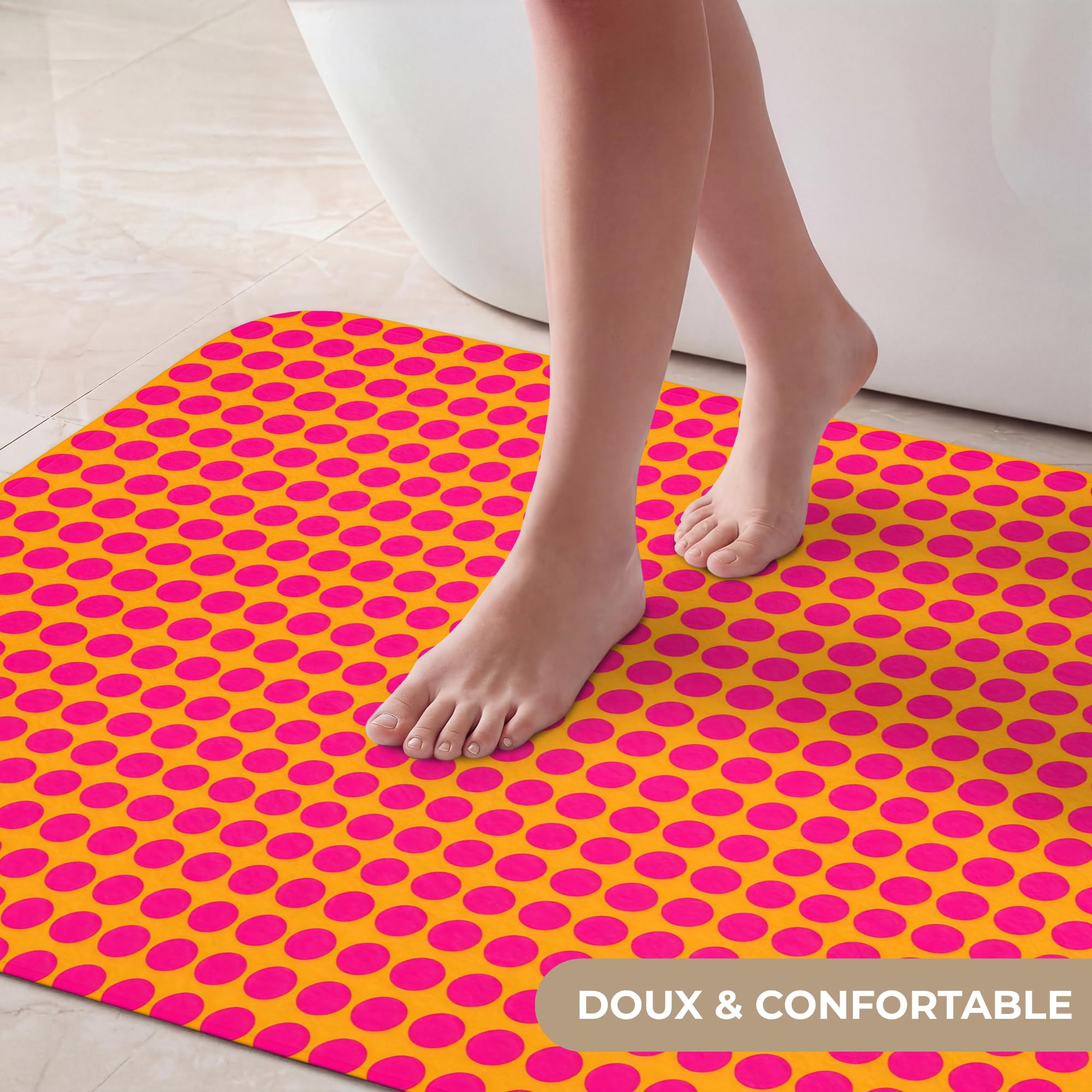 Tapis Douche Rectangulaire 90x60 cm Bain Decoration Absorbant Antidérapant Lavable Non Slip Bath Mat Accessoire Baignoire Pois - Motif - Orange