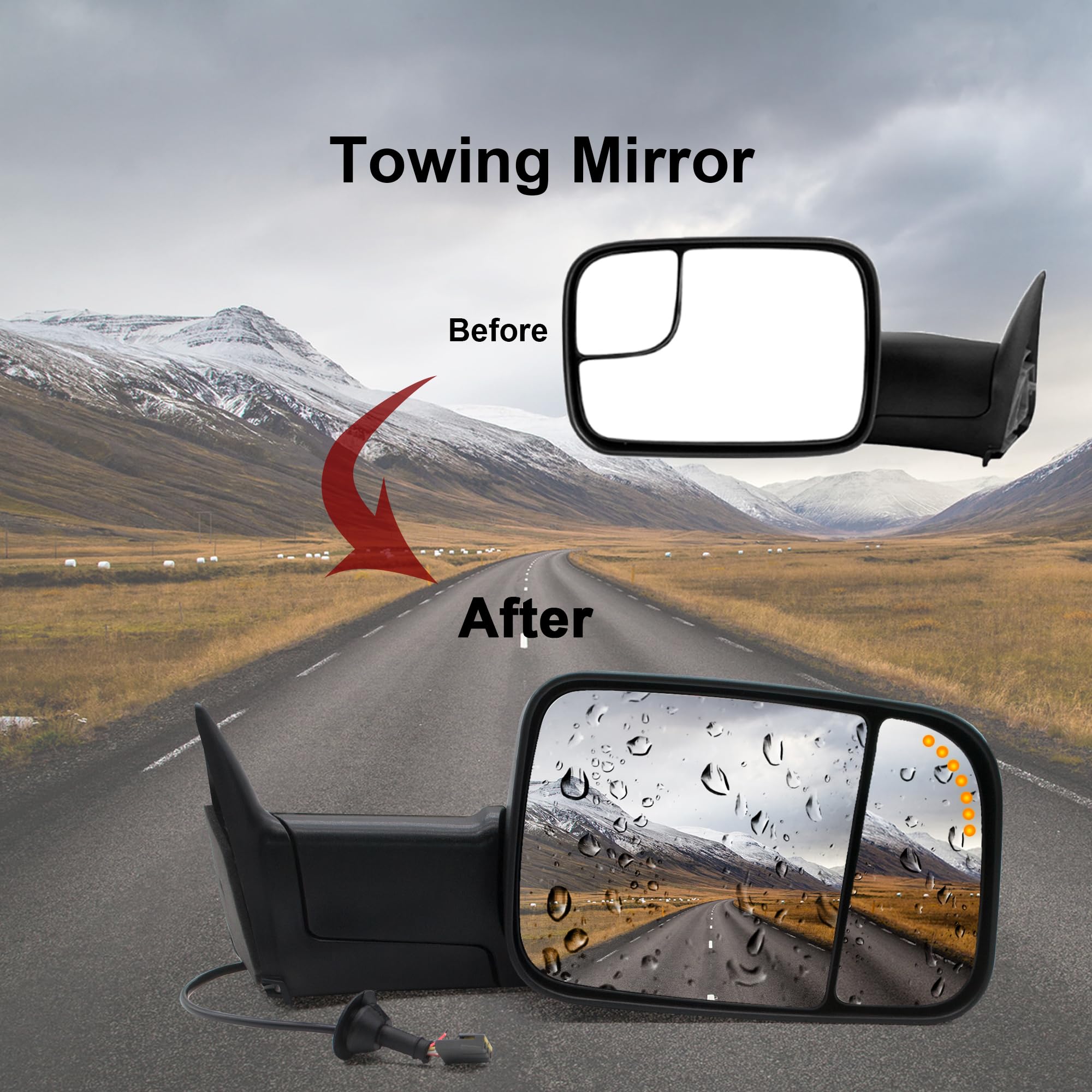 Dodge Pair Of Power Heated Tow Mirrors For 1998-2001 Dodge Ram 1500/2500/ 3500 - DTMOTO Ram Tow Mirrors - Foto 3