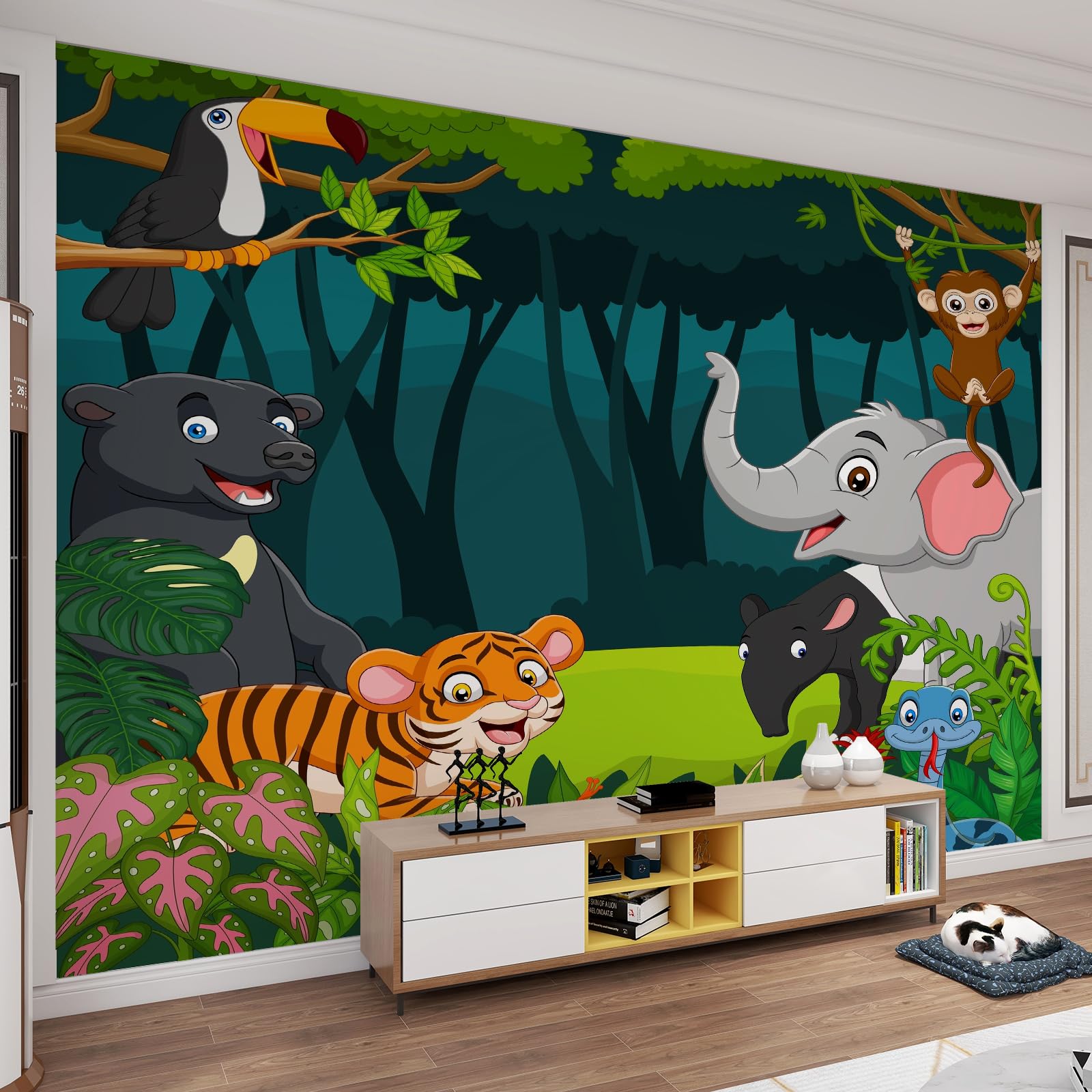 Papier peint animaux de la forêt sauvage éléphant tigre pour chambre enfant