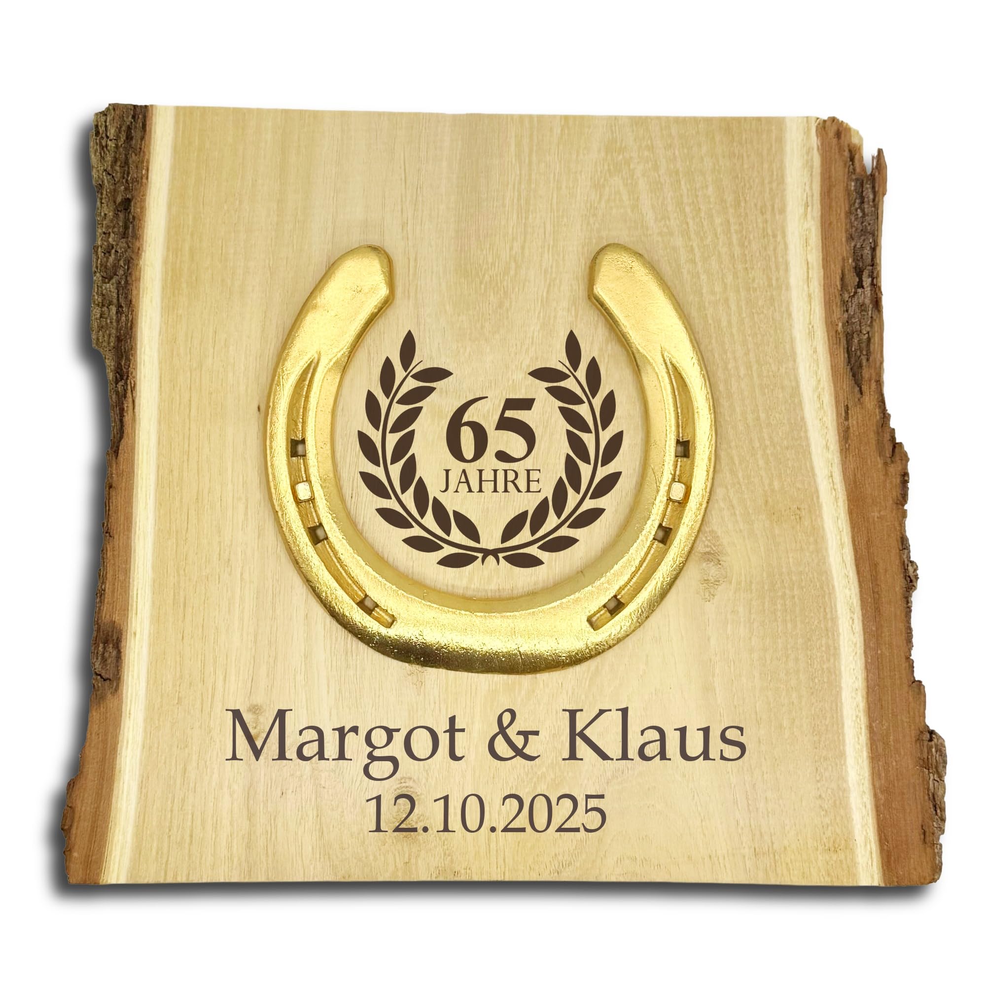 Glückshufeisen Holz, Eiserne Hochzeit 65 Jahre, personalisiert