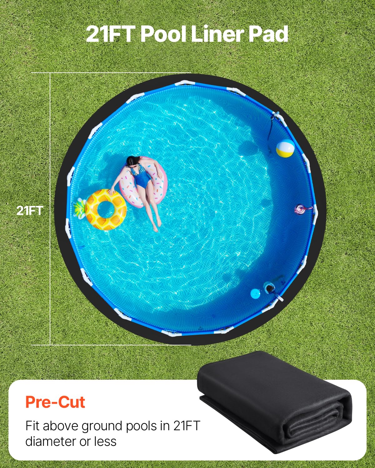 VEVOR Rotondo Rivestimento Piscina, Rivestimento Piscina per Piscine Fuori Terra, Tappetino Piscina Extra Spesso, Materiale Tessuto Geotessile Durevole Sottofondo, 640 cm 180 g/m² Nero