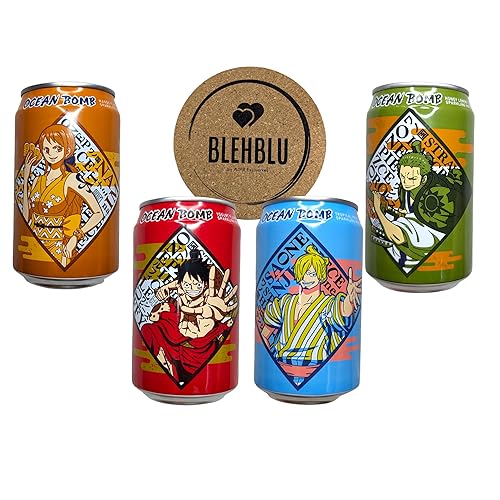 Ocean Bomb Agua carbonatada de una pieza Anime Coleccionable Can Drink Luffy Sanji Nami Zoro con 1 Posavasos Blehblu