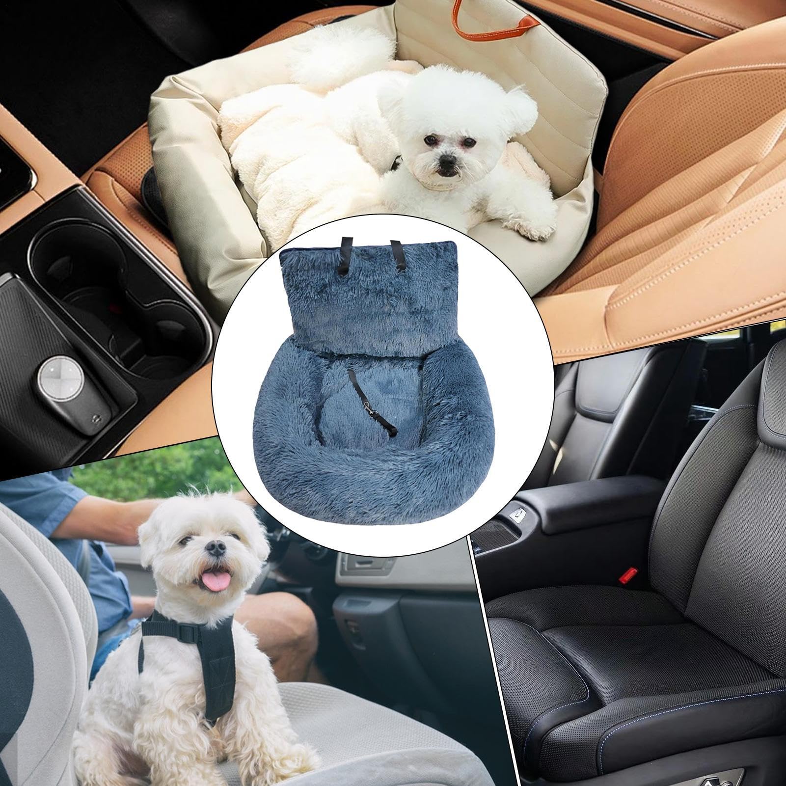 Hunde-Autositz aus Baumwolle, tragbarer -Autositz, Autobett für Hunde, Plüsch-Hunde-Autositz, waschbar, mit Leine und Gurt, passend für Autos/Lkw/SUV/Pickup