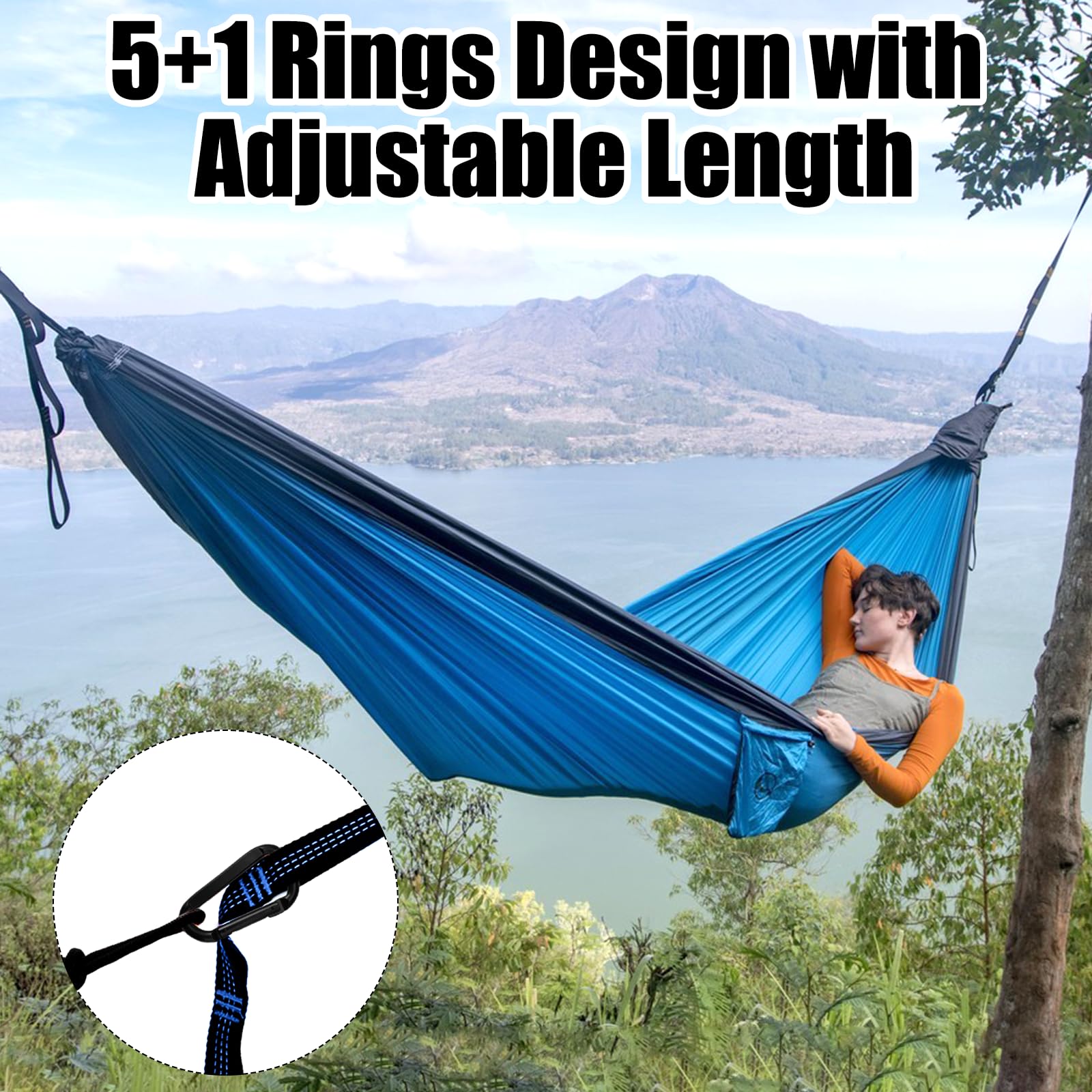 FerraDrend 2er Pack Hängematte Befestigung,Hängematten Aufhängung,2 m x 2,5 cm Hängemattengurte mit 2 Schwerlast Karabiner,Gurt Hängematte Halterung für Camping Outdoor Hängemattenzubehör Schaukelt