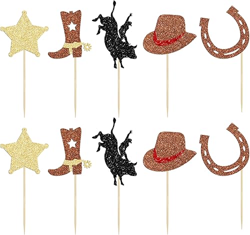 Miniatura 3 de 30 adornos de vaquero para cupcakes con purpurina, zapatos de caballo de vaquero, botas para cupcakes, temática occidental, baby shower, fiesta de