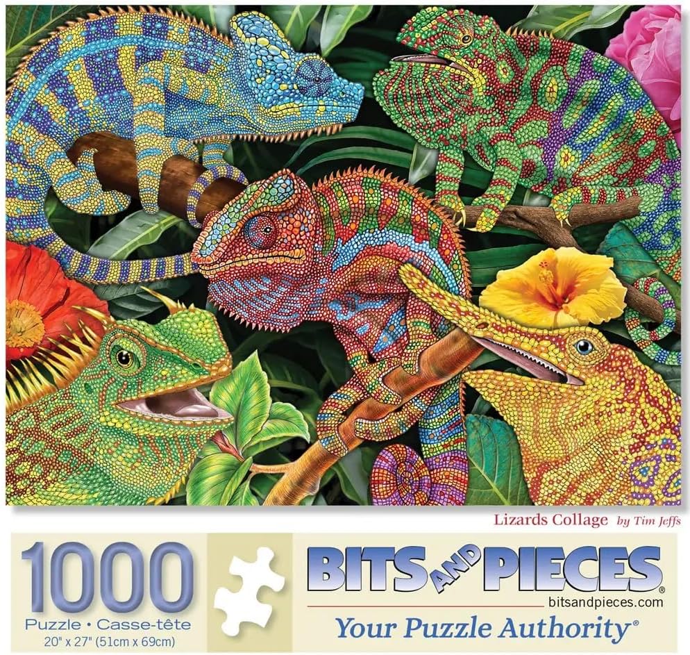 Bits and Pieces – Jigsaw Puzzle for Adults – Lizards Collage - Colorful Reptiles Jigsaw Puzzle by Tim Jeffs (500 Piece Puzzle)