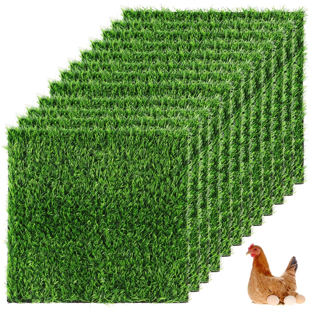 Almohadillas de césped artificial para gallinero, paquete de 12 alfombrillas reutilizables para ropa de cama y revestimiento de suelo, 12 x 12 pulgadas