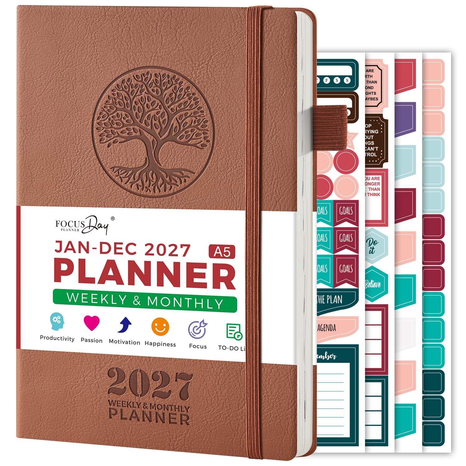2027 Diary, Jan. 2027 - Dec. 2027, Week to View, Monthly & Weekly View, A5 Appointment Book with 4 Planning Stickers, Ribbon Bookmark, Softcover Agenda Planner for Office School Home, 14.6 x 21.2 cm