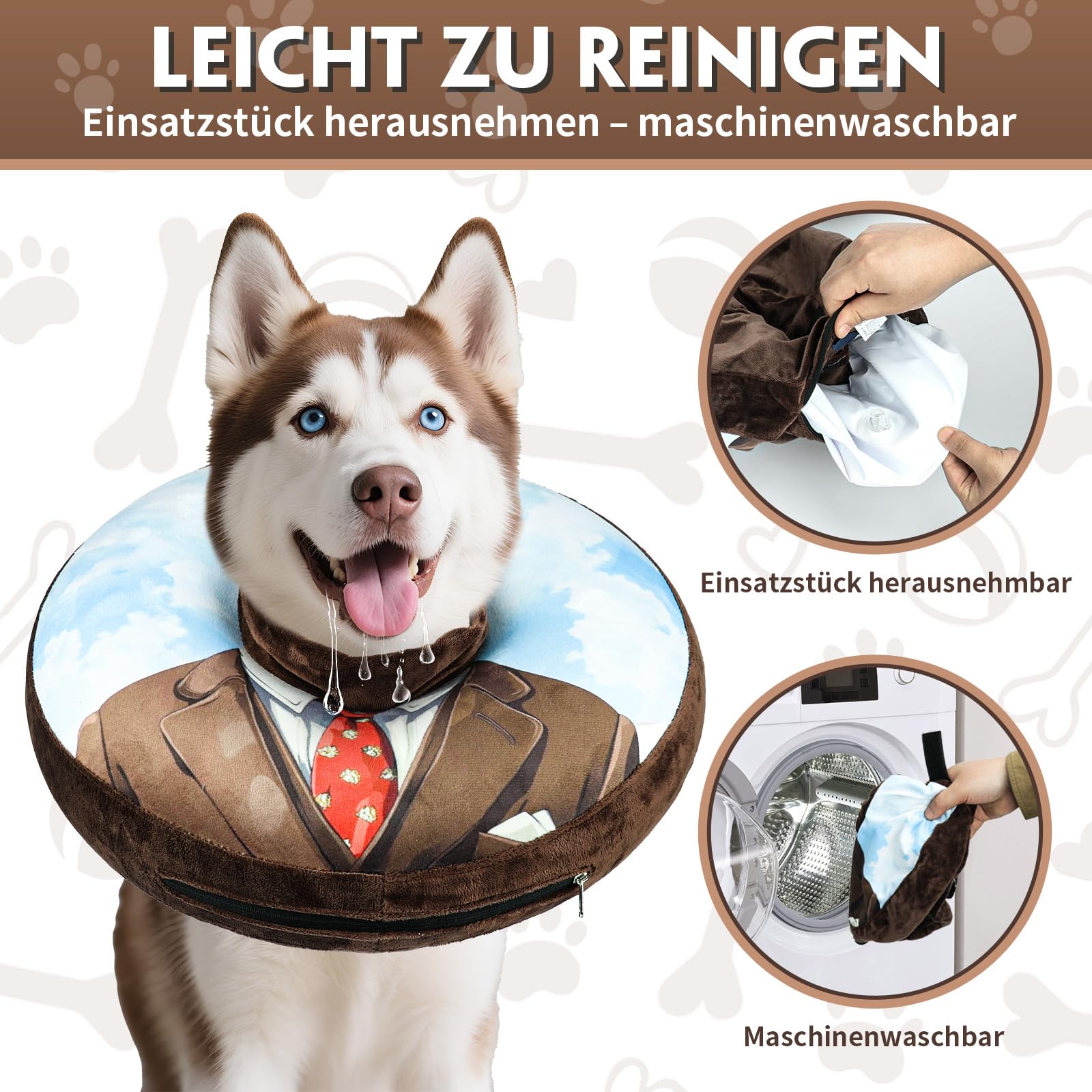 Aufblasbare Halskrause für Hunde & Katzen - Weicher Leckschutz-Kragen mit verstellbarem Kordelzug, Ideal nach Operationen oder bei Wunden, Sicht bleibt frei, L