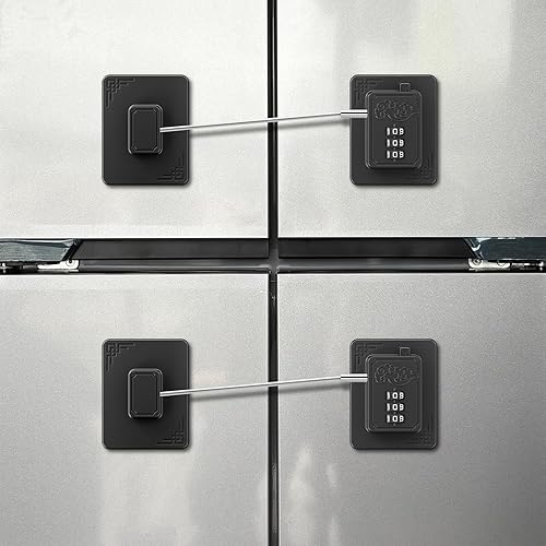 Miniatura 9 de Paquete de 2 cerraduras para refrigerador con contraseña, combinación de cerradura de seguridad a prueba de niños, cerradura de nevera a prueba de