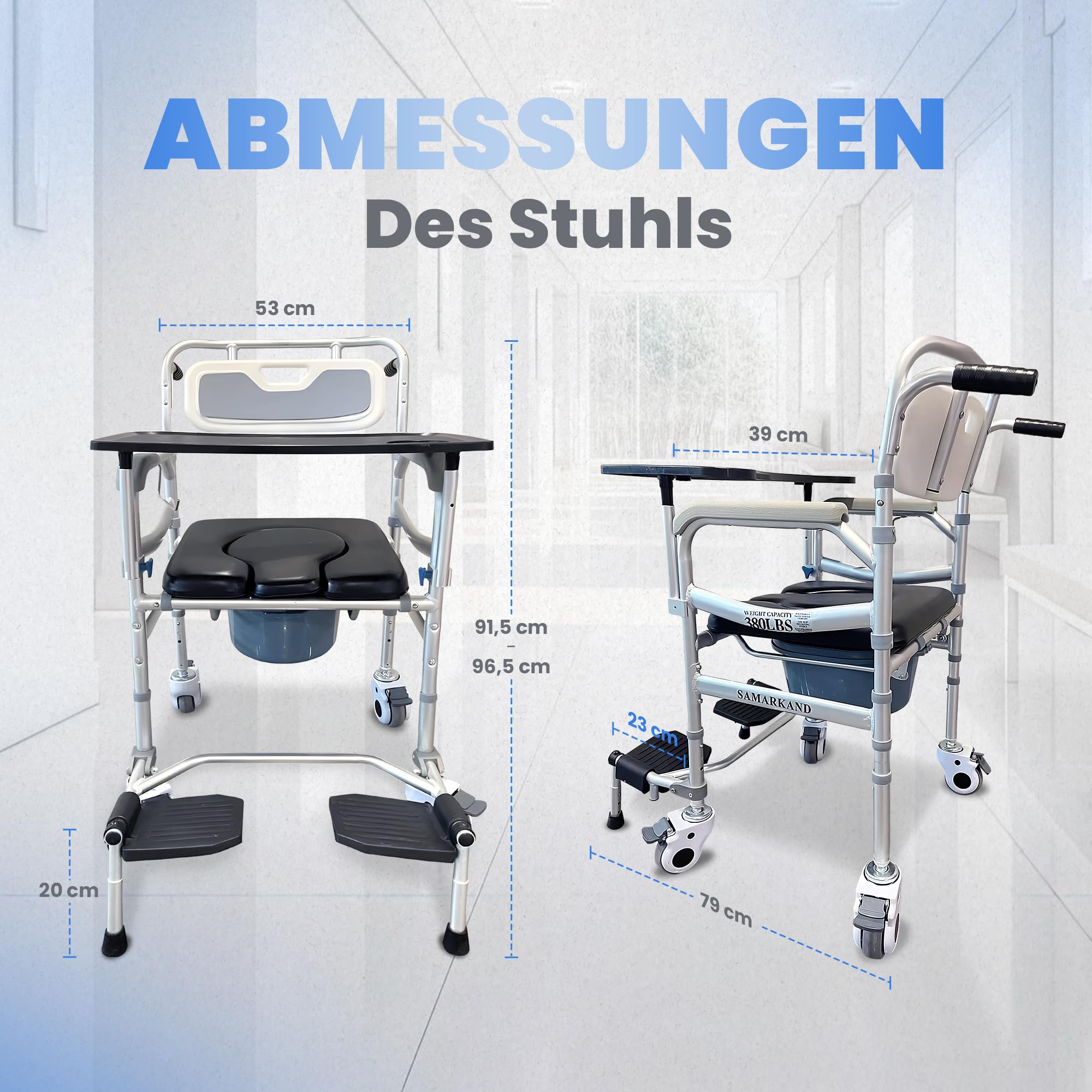 Toilettenstuhl Für Senioren 3-1 Tablett & Toilettenhocker – Duschstuhl Mit Rollen Erwachsene, Komfortabler Toilettenstühle – Toilettenstuhl Fahrbar Alltag, Pflege, Bad Duschrollstuhl Nachtstuhl
