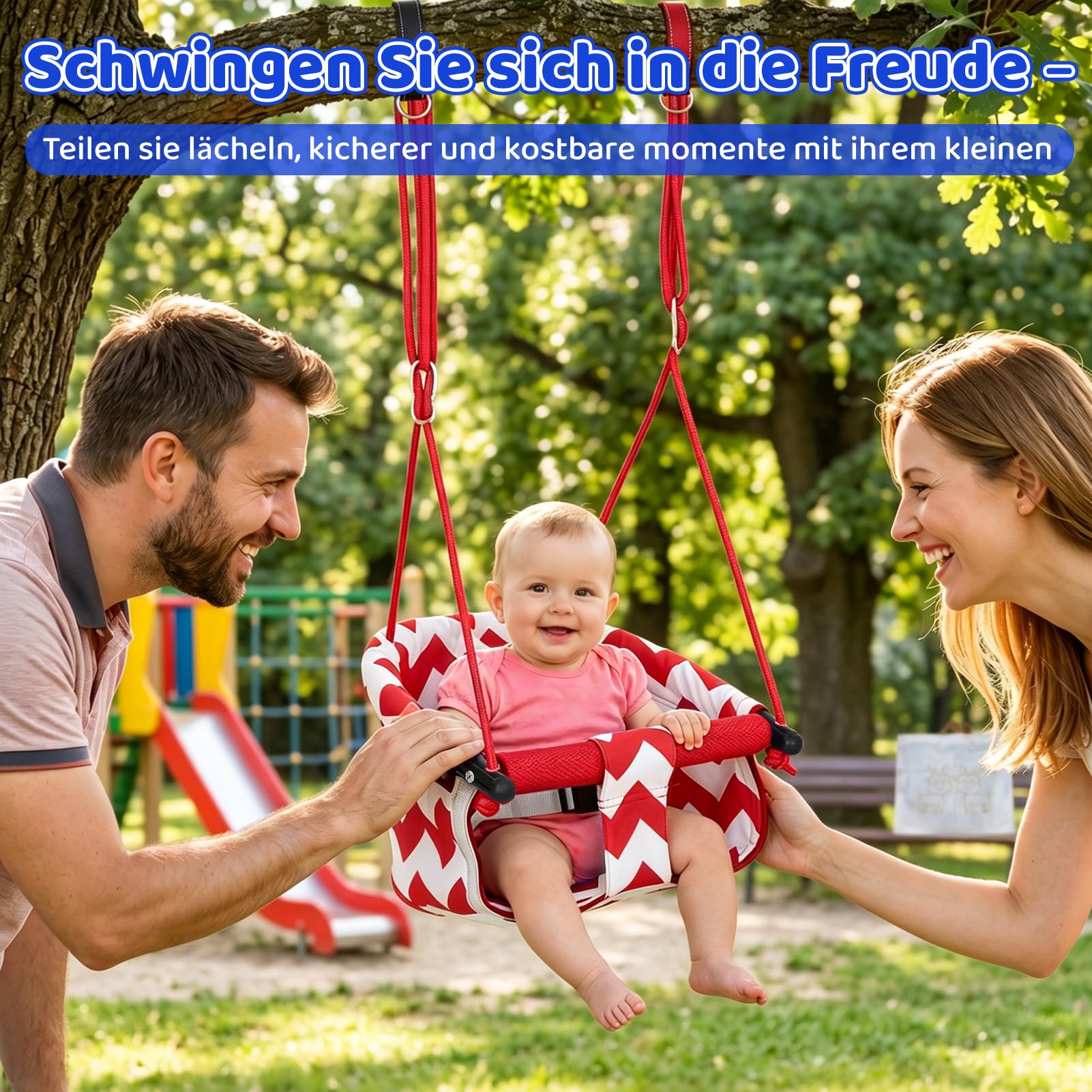 Altalena Da Giardino Per Bambini,Seggiolino Altalena Bambini Con Morbida Cintura Di Sicurezza E Corda Regolabile,Altalena Per Bambini, Altalena Per Interni Ed Esterni (Rosso)