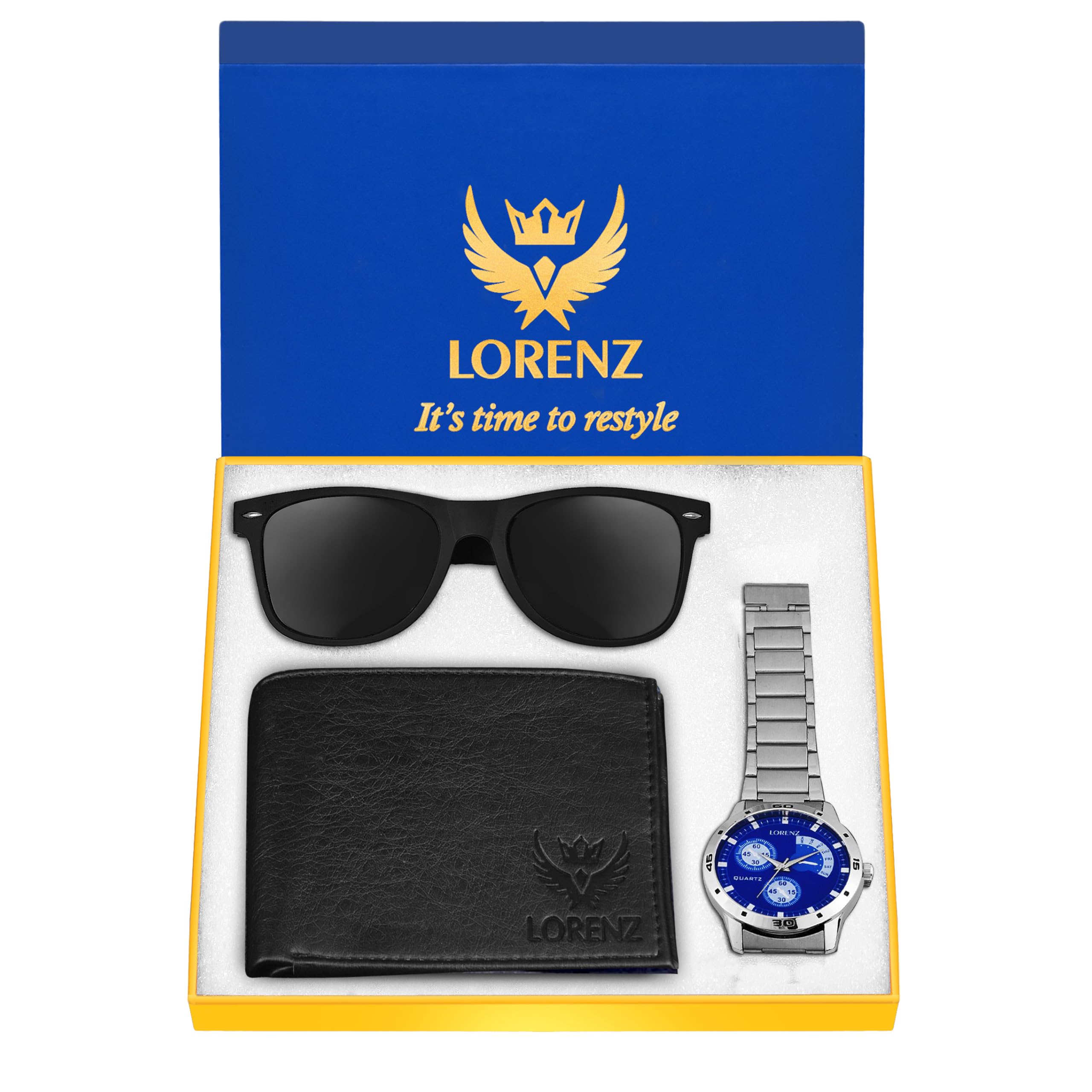 LORENZ Luxury Analog Men's Watch (Blue Dial Silver Colored Strap)