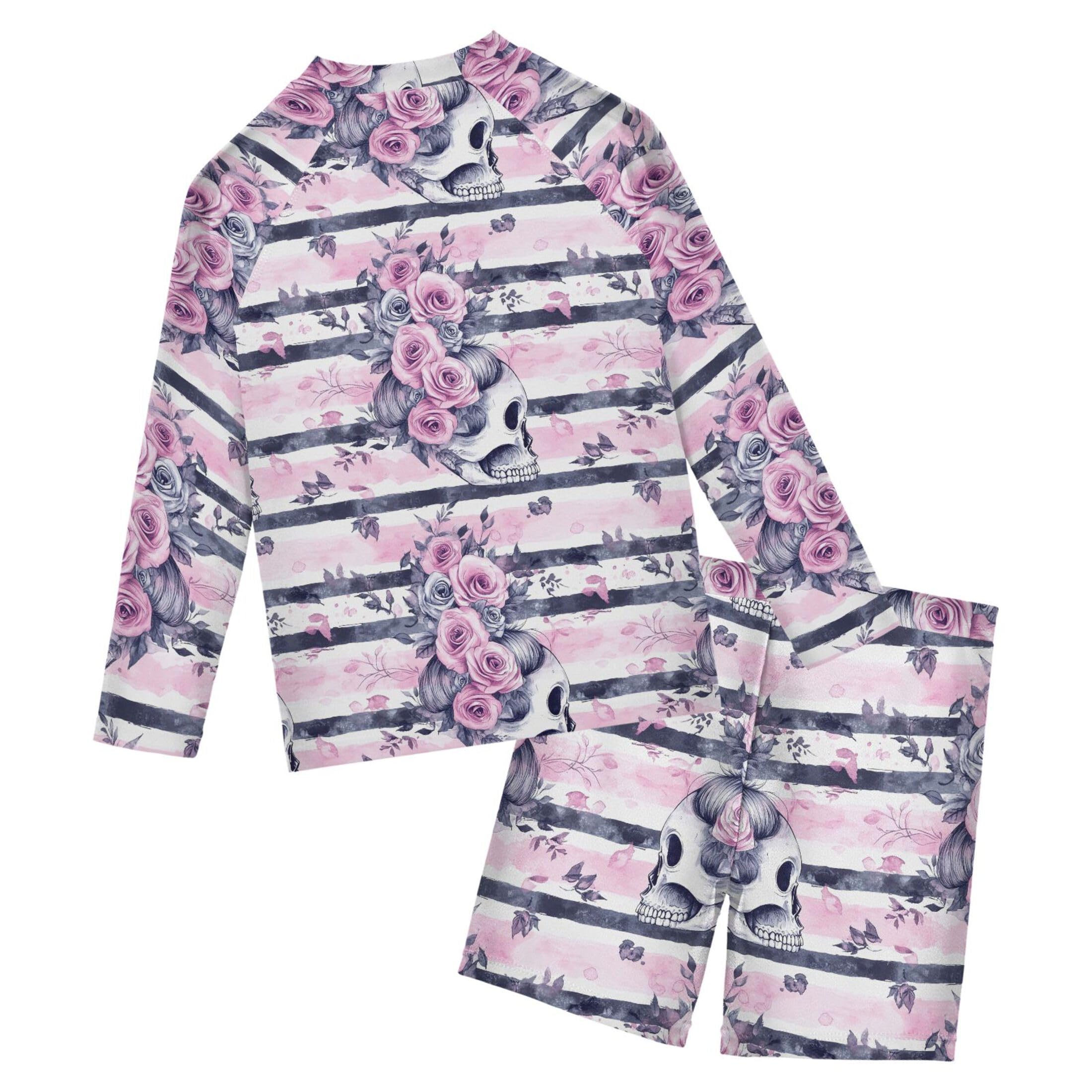 Skull Flowers Baby Boys' Toddler Long Sleeved Rashguard Swim Bathing Suit Set B0404839