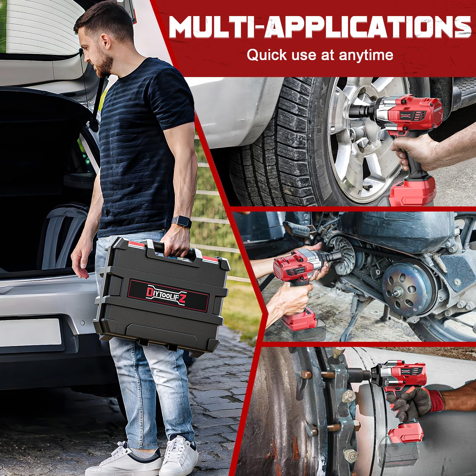 Bezprzewodowy klucz udarowy 1/2 cala do akumulatora Milwaukee 18 V, 900 FT-LBS (1200 Nm) bezszczotkowy elektryczny pistolet udarowy do domu samochodu, sterownik udarowy o wysokim momencie obrotowym z