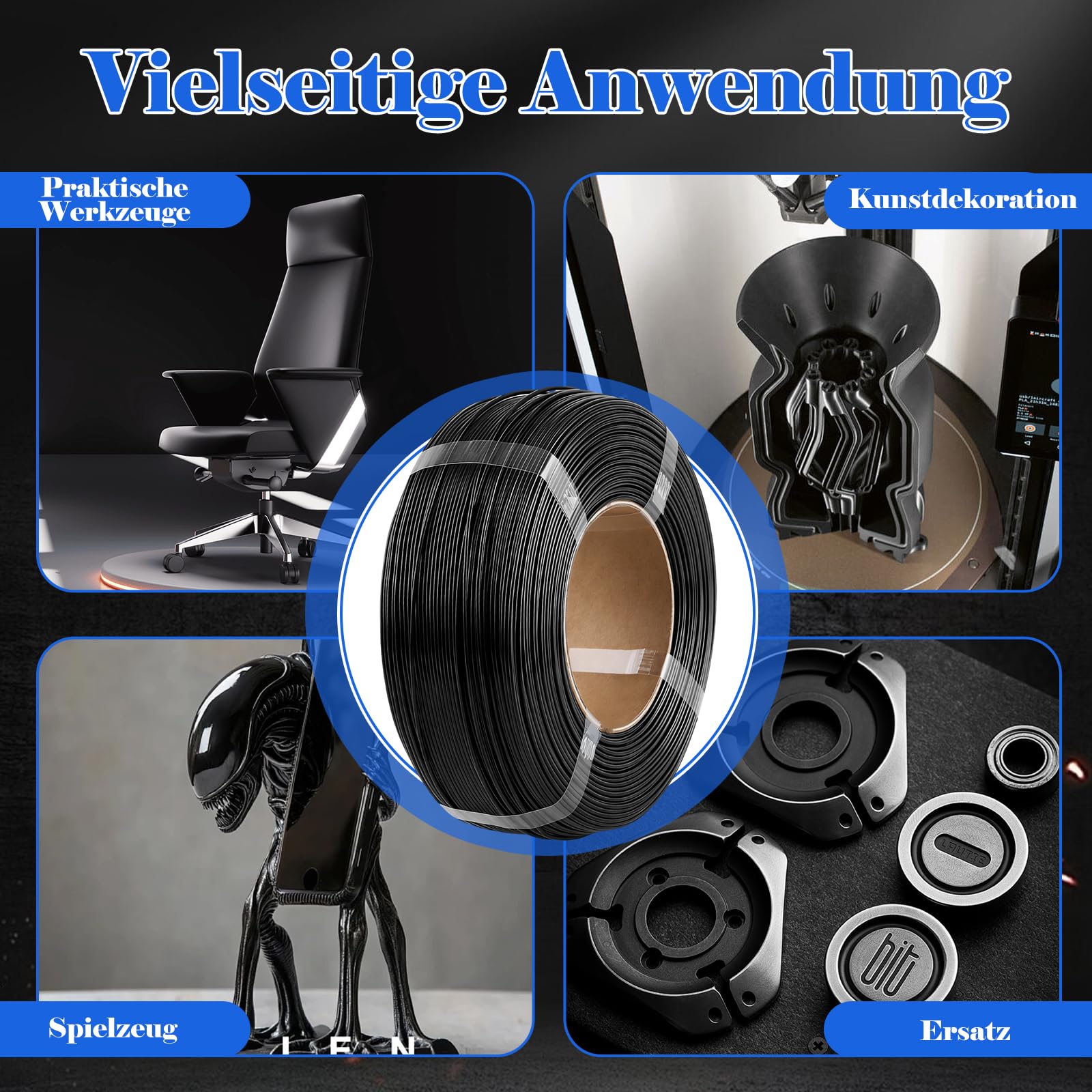5 Stück PETG Filament 1.75 Schwarz, Stärker 3D Drucker Filament 1kg, Maßgenauigkeit +/- 0.02mm, PETG Schwarz für Die Meisten 3D Printer