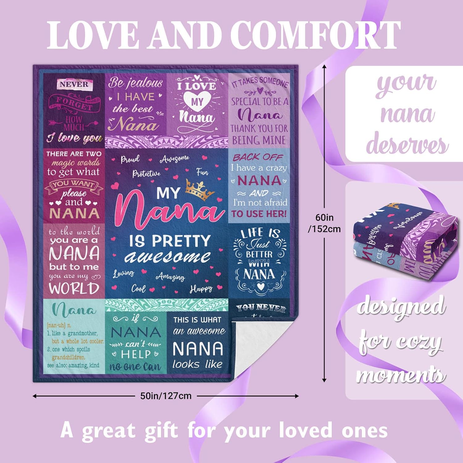 Nana Gifts Blanket 50" X 60" - Birthday Gifts for Nana - Nana Gifts from Grandkids - Grandma Gifts for Mothers Day - Nana Birthday Gifts - Gigi Gifts for Grandma - Best Nana Ever Gifts - Image 6