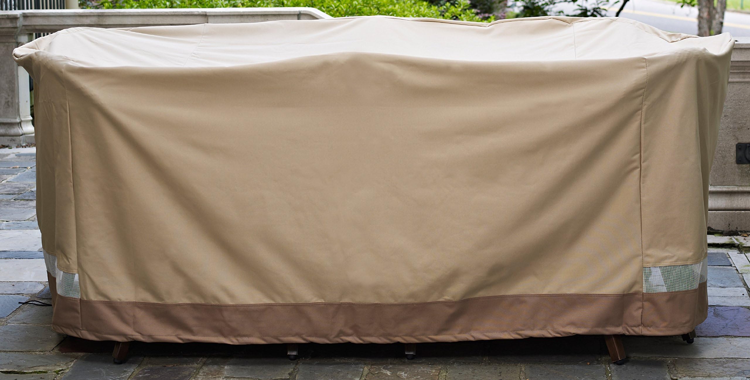Patio Armor Oversized Patio Cover, Dark Taupe with Brown Trim