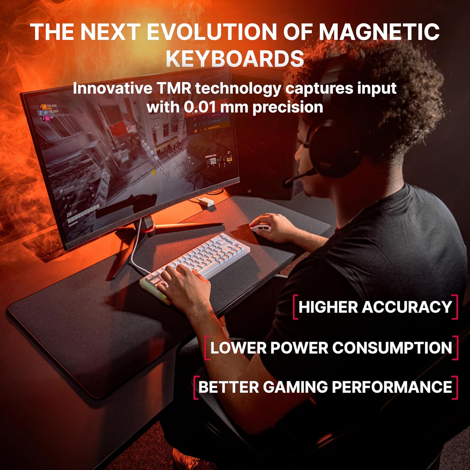 K5 Pro TMR Compact, Magnetic Wired Gaming Keyboard, Customizable MK Crystal Switches, Hot-Swap, Rapid Trigger, SnapKey, Sound Dampening, 8000 Hz, White