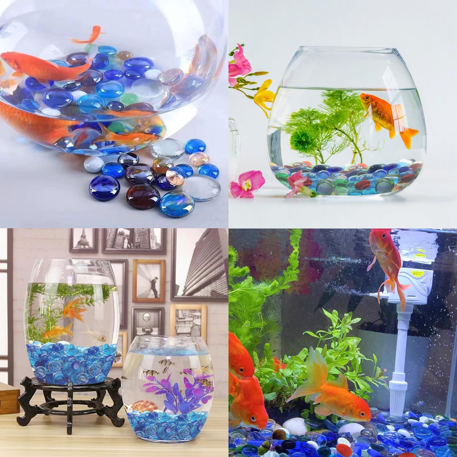 Galets en verre (340 g) – Petites billes plates pour aquariums, vases et décoration