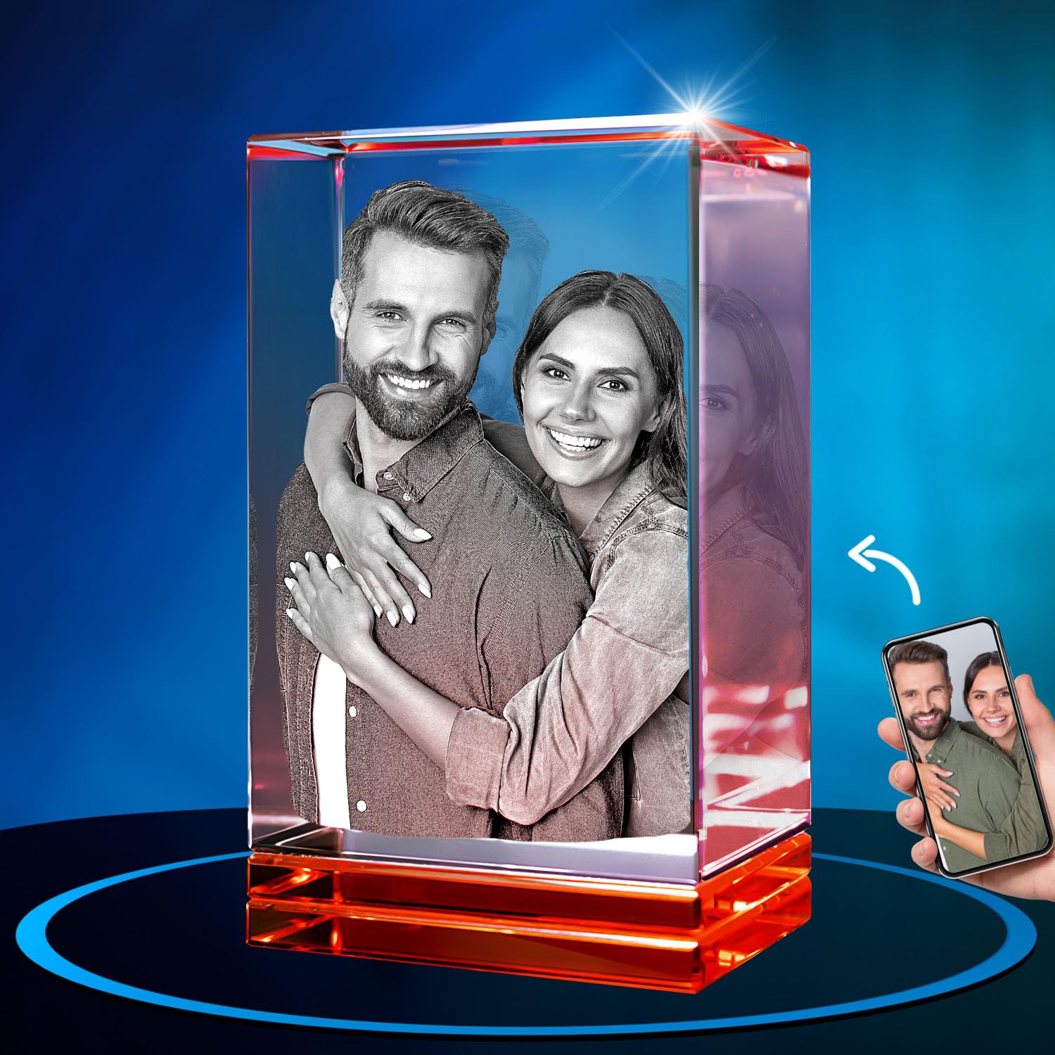 ArtPix 3D Crystal Photo, Portrait Red Skirt Keepsake, Personalized Gifts With Your Own Photo for Him, Her, Mom, Dad, 3D Laser Etched Picture, Engraved Crystal, Customized Memorial Anniversary Couples Gifts