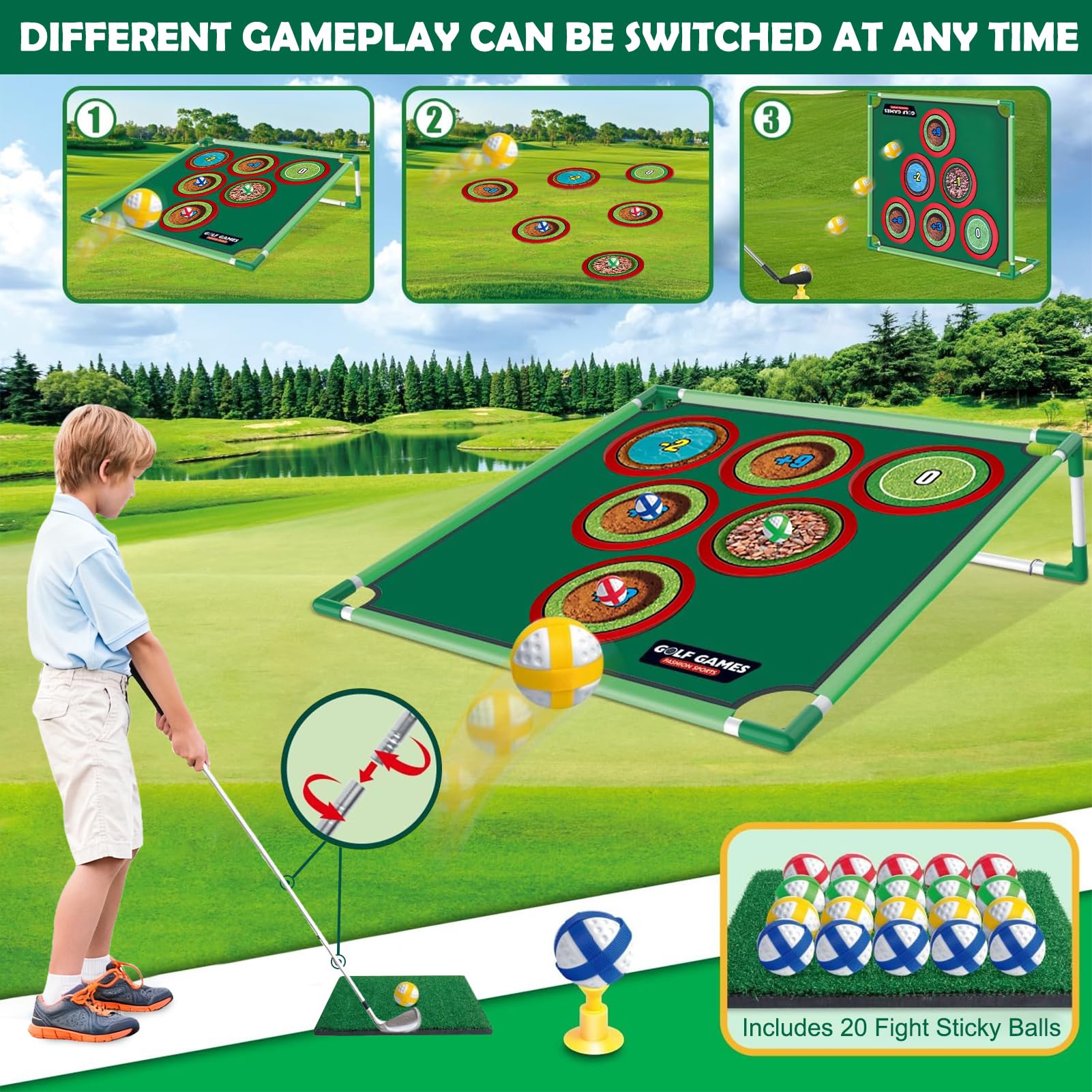 Golf Spielset für Zuhause mit Puttmatte, Klebebällen & Tragetasche – Cornhole-Spiel für Garten, Jugendliche & Erwachsene
