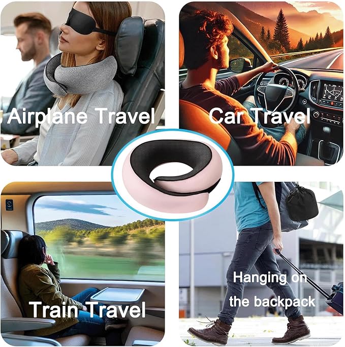 Almohada cervical viaje espuma viscoelástica 360° rosa miniatura 6