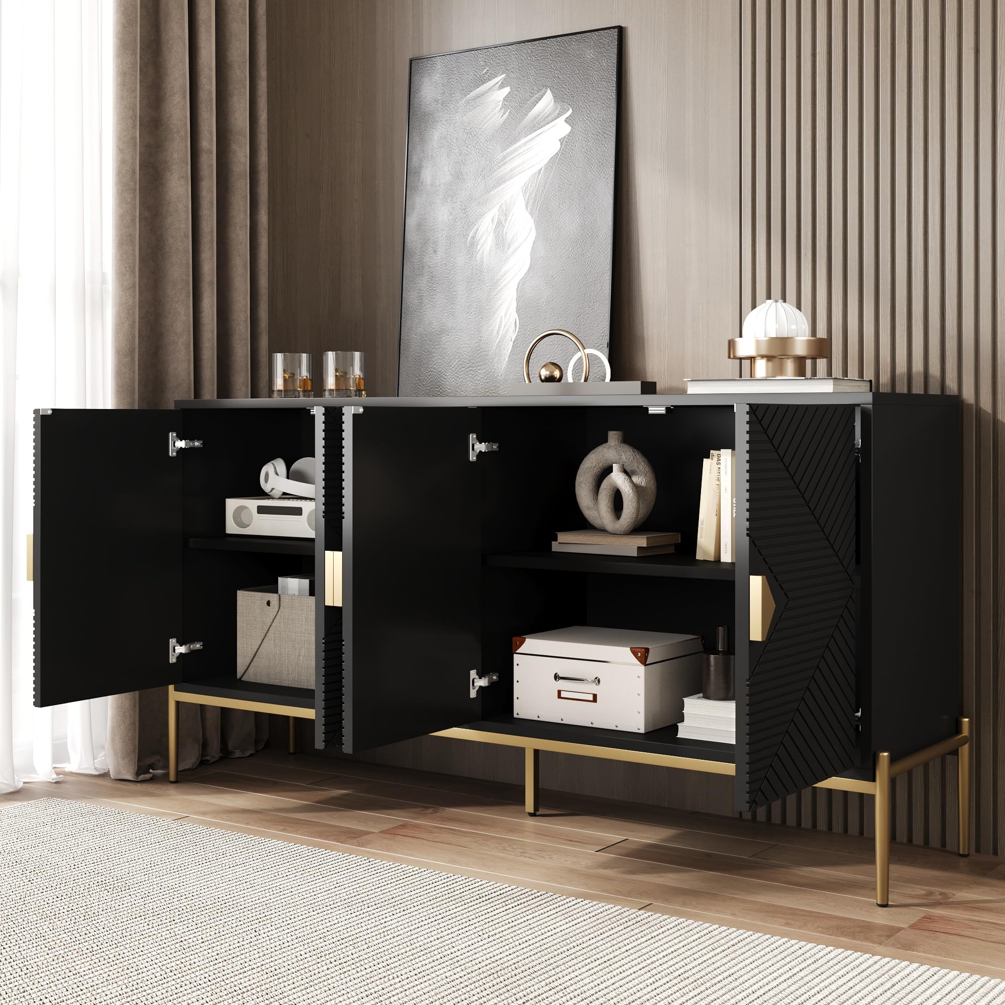 BTM Moderne Sideboards, Schränke, Lagerschränke, Kommode, geeignet für Wohnzimmer/Esszimmer/Eingang, 162 x 40 x 80cm (B/H/T)