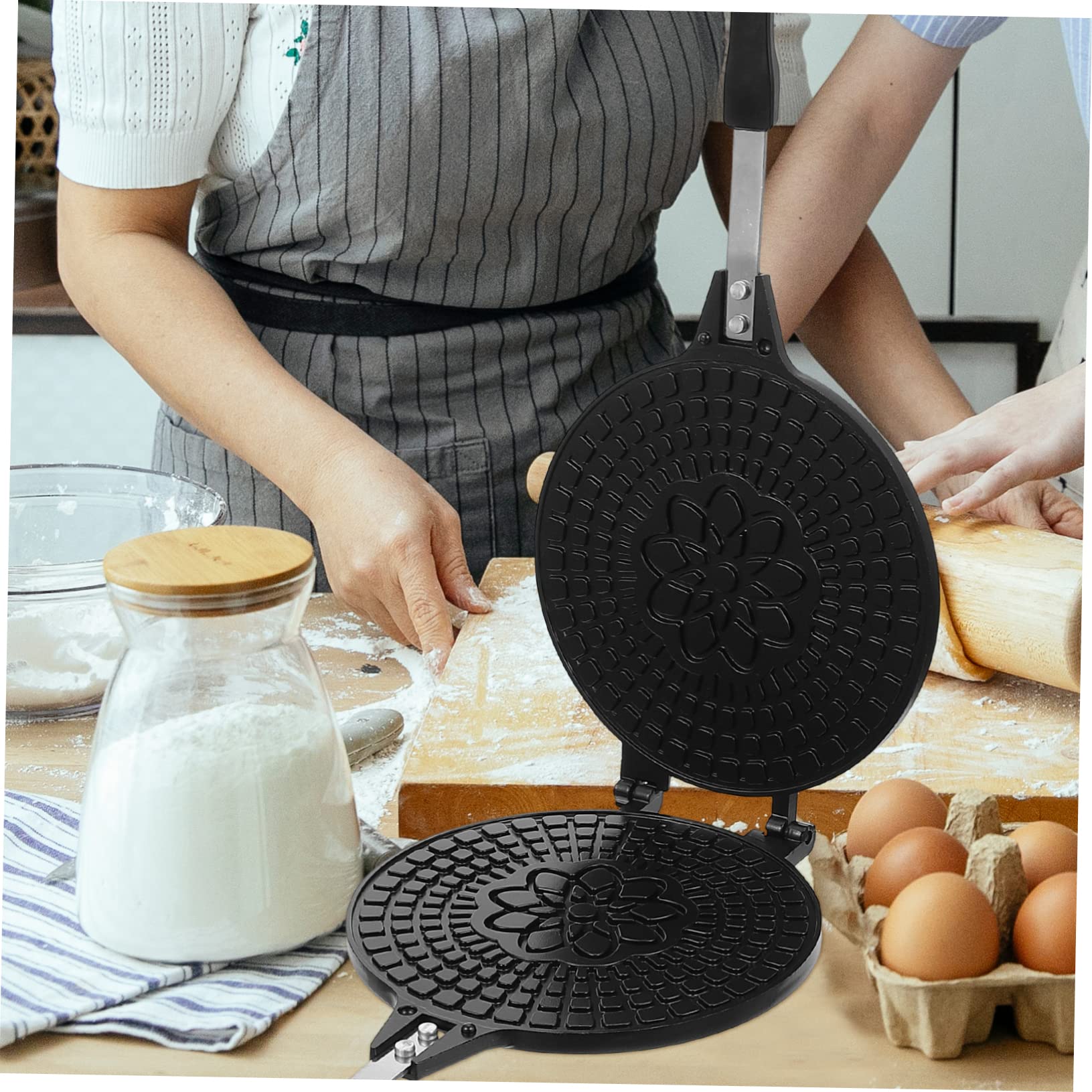 ABOOFAN Tegamino per Involtini di Uova Antiaderente Nero in Abs e Lega di Alluminio Multi-funzione per Involtini di Uova e Coni Gelato per Bbq e Feste in Giardino