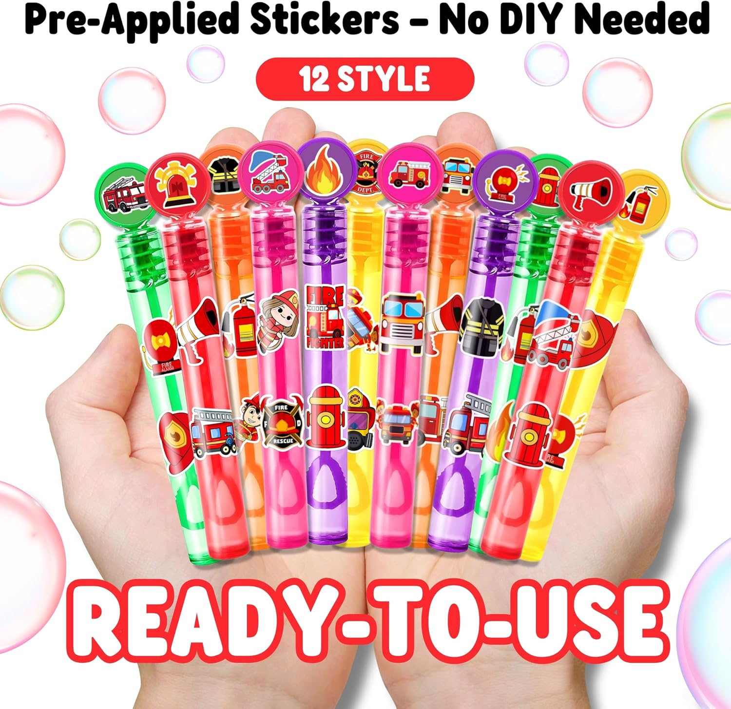 Fire Truck Party Favors for Kids – 24PCS Firefighter-Themed Mini Bubble Wands, Great for Birthday Supplies, Pinata Fillers, Goodie Bags & Classroom Rewards