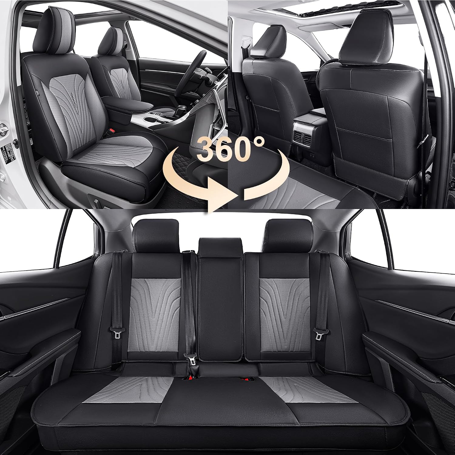 DISUTOGO Seat Covers Custom for Toyota Camry 2018-2024 SE,LE,XLE,XSE,TRD, Anti-Slip&Compatible Airbags, Waterproof Leather Simplicity Seat Protector (5 Seats,Black&Grey)