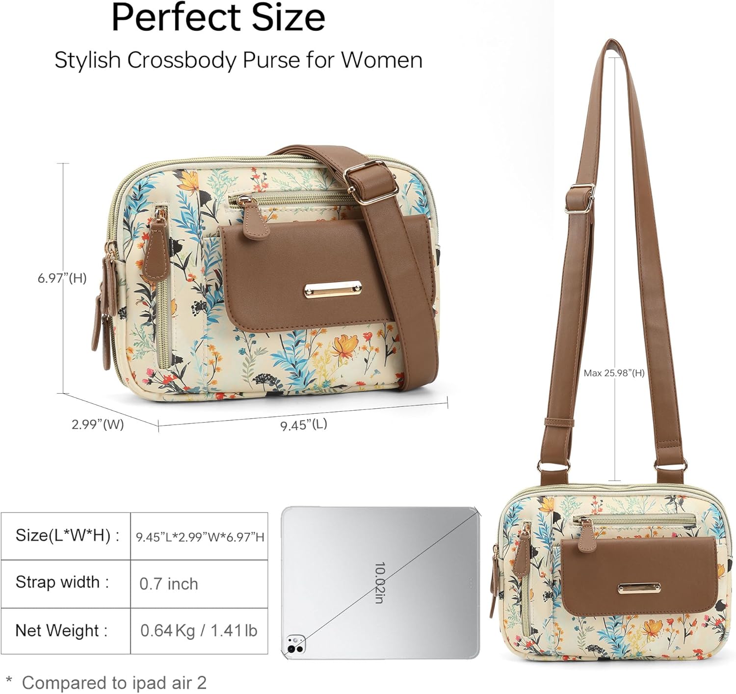 Crossbody Purses for Women - Multi Pockets Shoulder Bag Medium Handbags with Adjustable shoulder straps