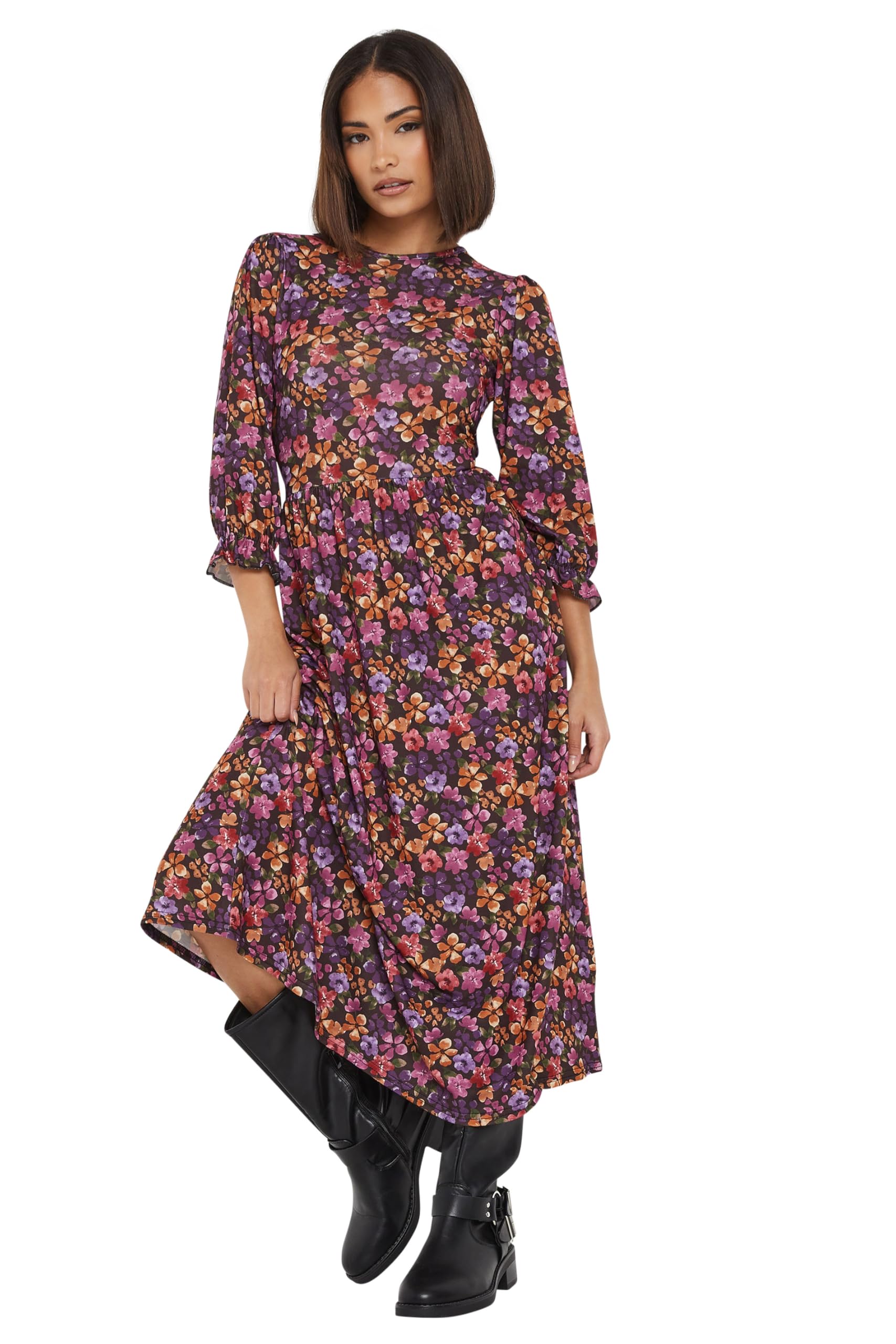 Pixiegirl Women's Purple Petite Floral Print Midi Dress Size 10