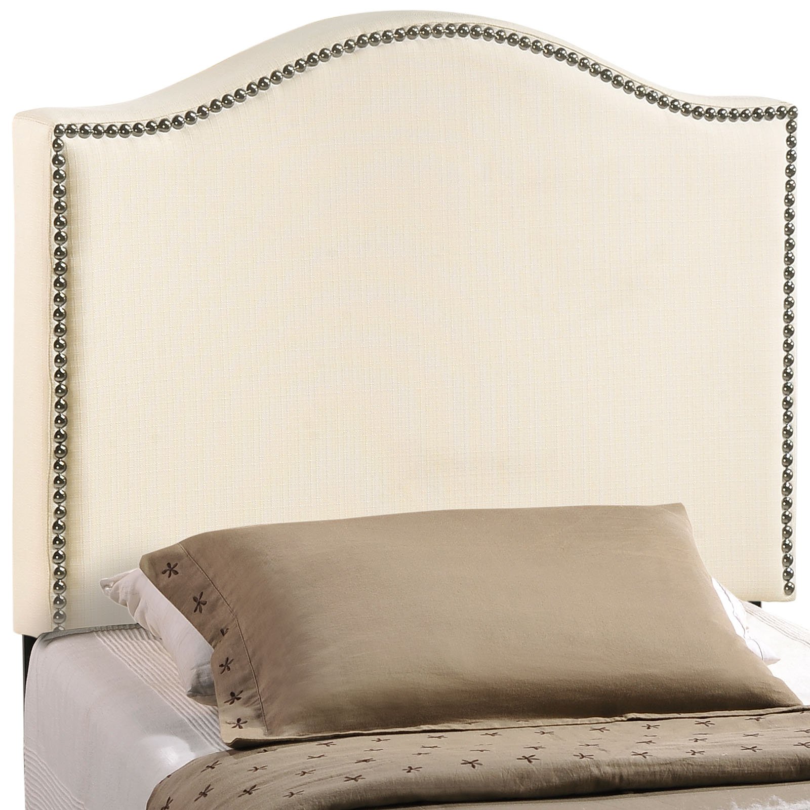 Modway Lexmod Curl Nailhead Lit capitonnée, Bois Dense, Ivoire, Jumeau
