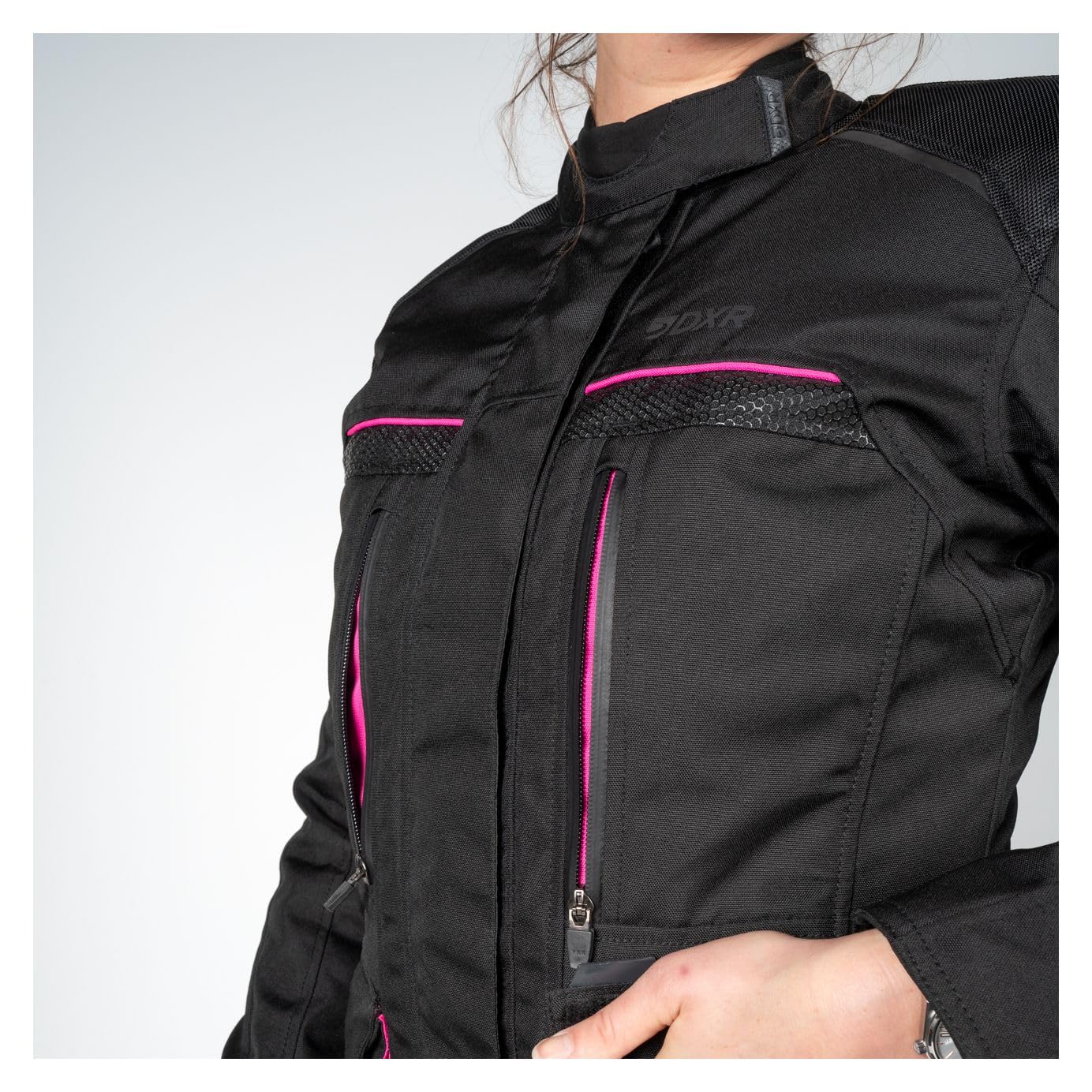 ROADTRIP WOMAN MOTOBLOUZ - Chaqueta de moto con certificación para mujer, color negro y fucsia