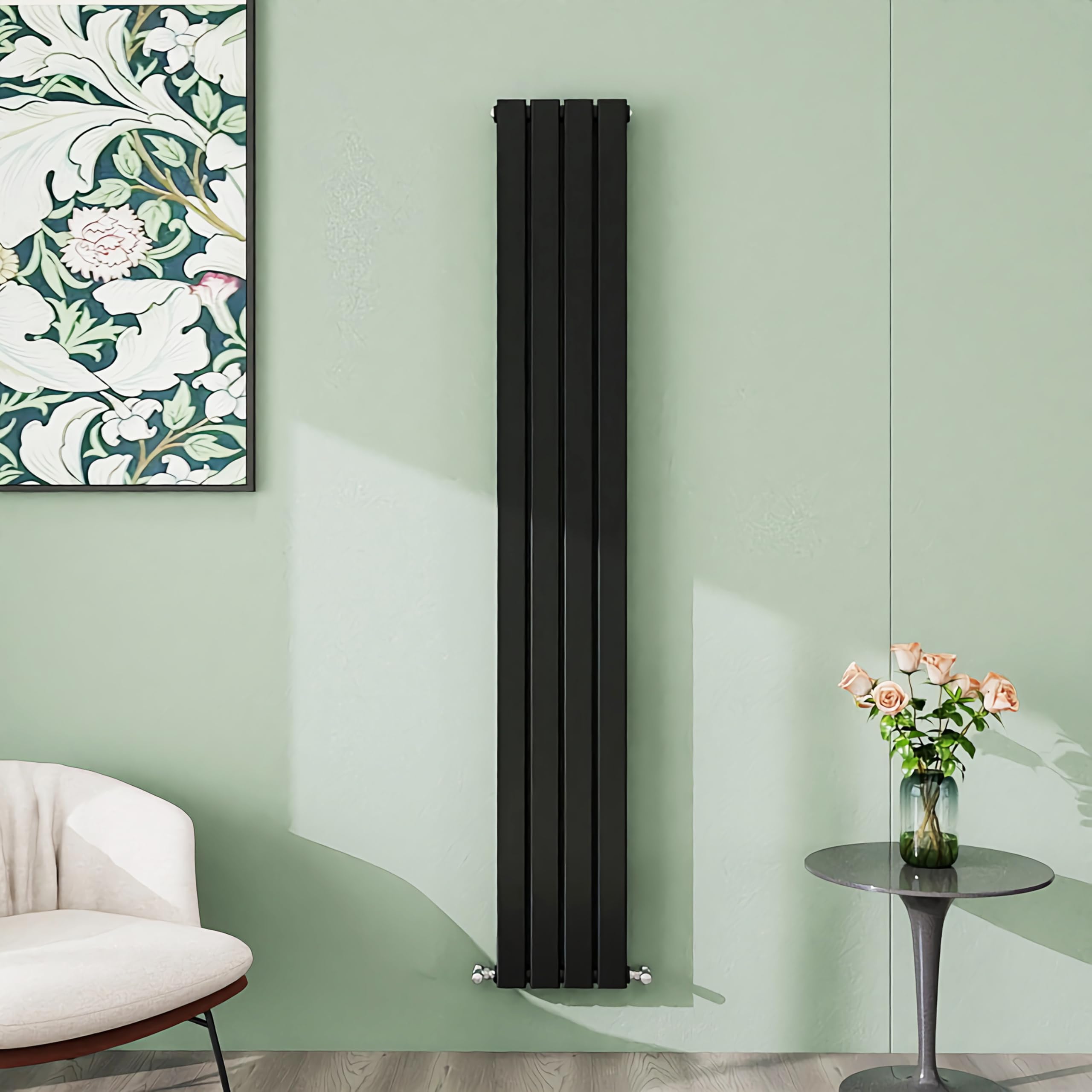 Simple Bathroom 1800×272mm Black Vertical Designer Radiator Double Panel Modern Central Heating Flat Panel Radiators