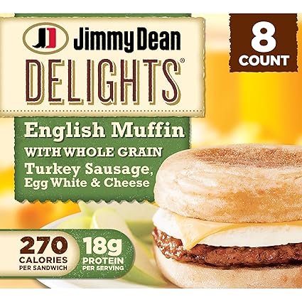Jimmy Dean Delights Turkey Sausage, Egg White & Cheese English Muffin Sandwiches, 8 Count (Frozen)