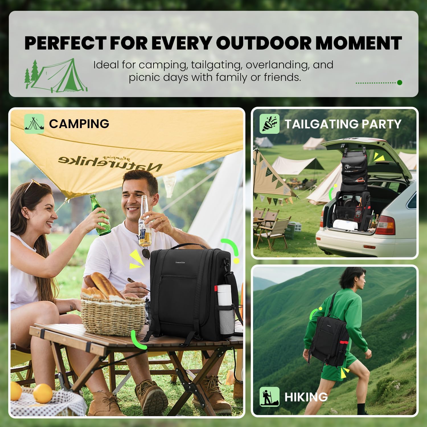 Camp Kitchen Organizer, Hanging Cooking Tools Storage Caddy Bag with Paper Towel Holder & Multi-Pockets, Portable Camping Utensils Kitchen Cookware Bag, Car Travel, Picnic, BBQ Essentials Camping Gift