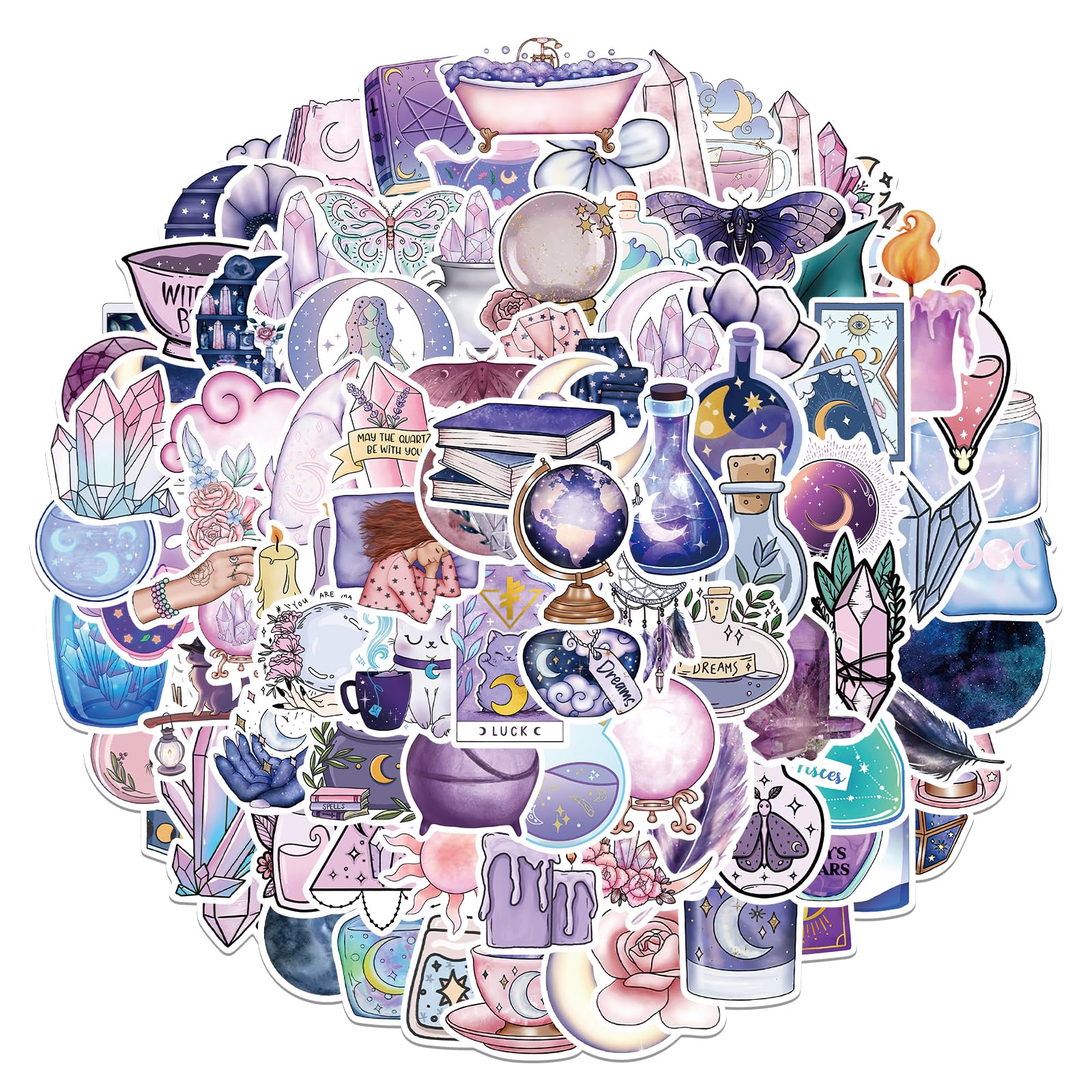 100PCS Midnight Magic Moon Stickers Cool Funny Aesthetic Stickers for Water Bottles Stickers Waterproof Vinyl for Laptop Scrapbooks Guitars Luggage Bike Phone Skateboards for Teens Girl Kids