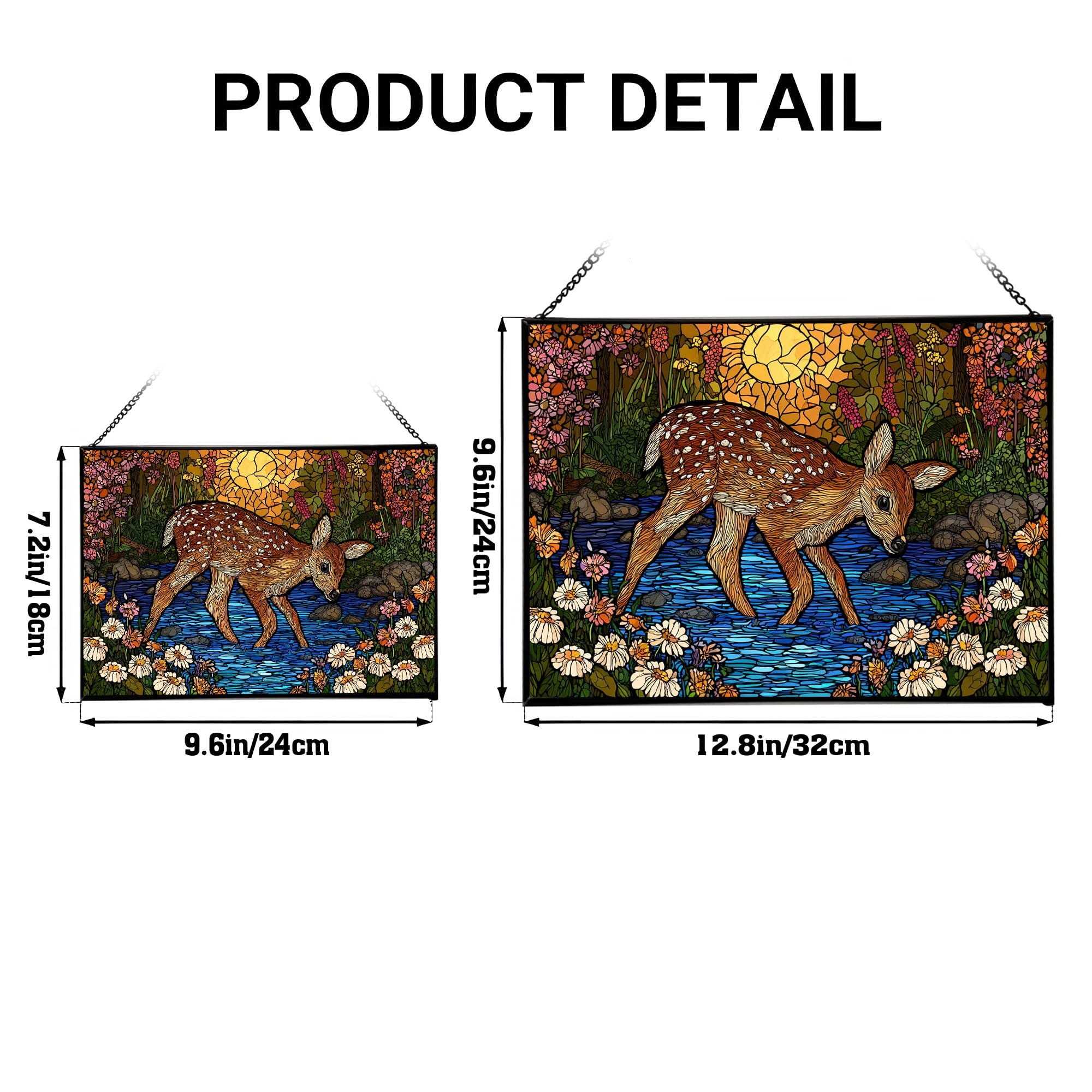 Fawn Stepping – Meadow Stream Animal Stained Glass Suncatcher – Rectangular Hanging Window Panel with Artistic Nature Background – Wildlife Glass Art Gift for Animal and Nature Lovers uFfOYC