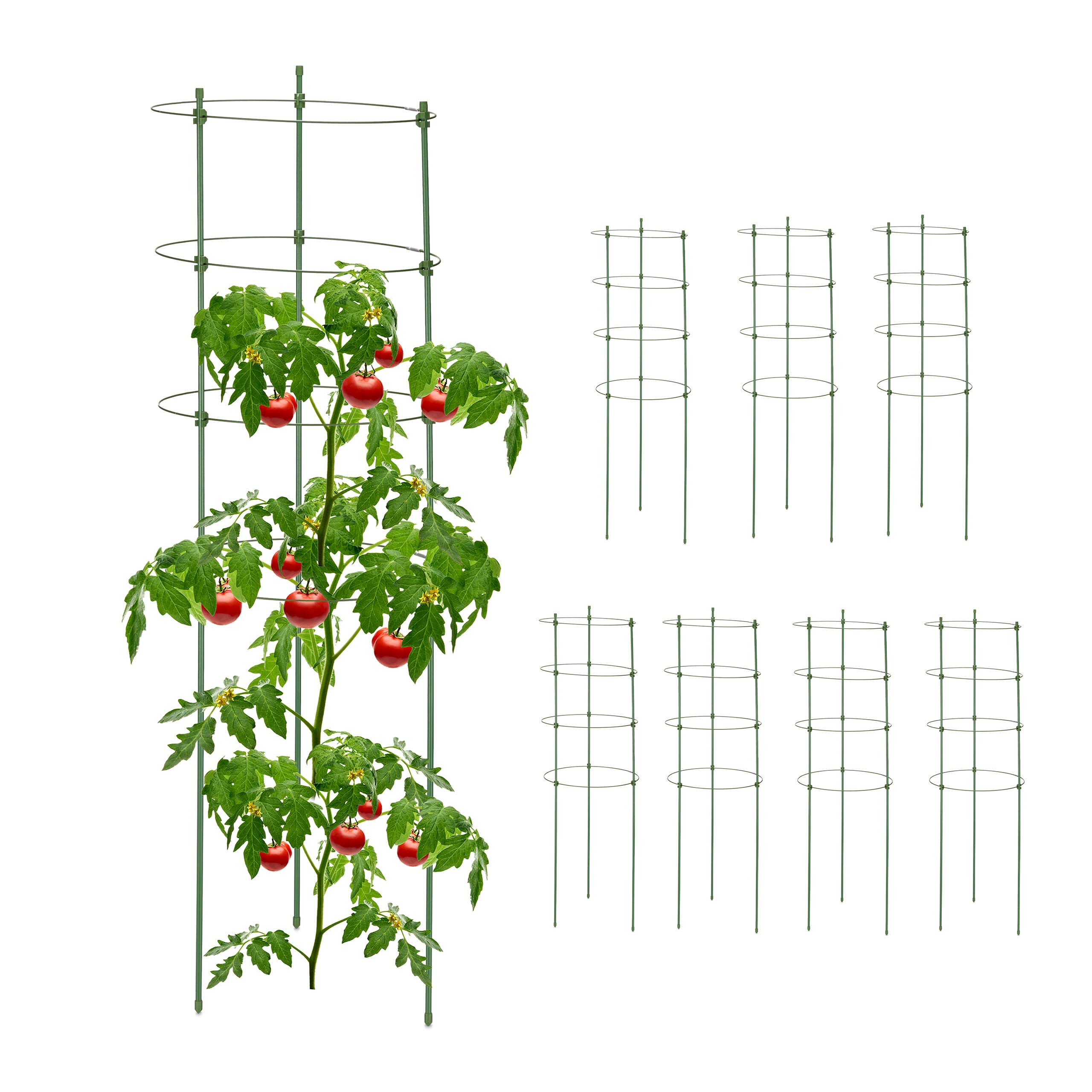 Relaxdays Rankhilfe 8er Set, Metall & Kunststoff, 90 cm hoch, 4 verstellbare Ringe, Rankstütze Kletterpflanzen, grün